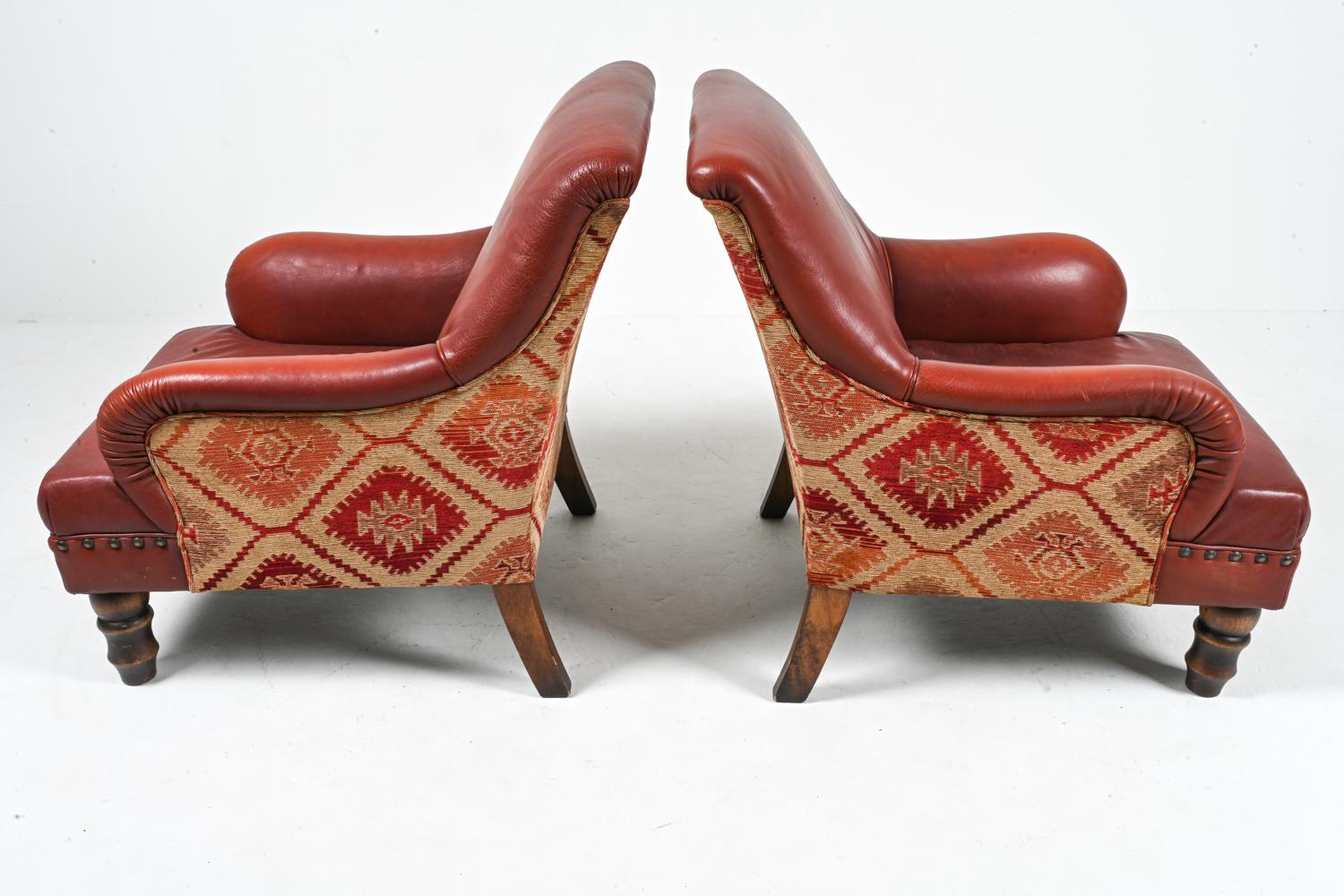 Pair of Roche Bobois Leather & Kilim Lounge Chairs For Sale 12