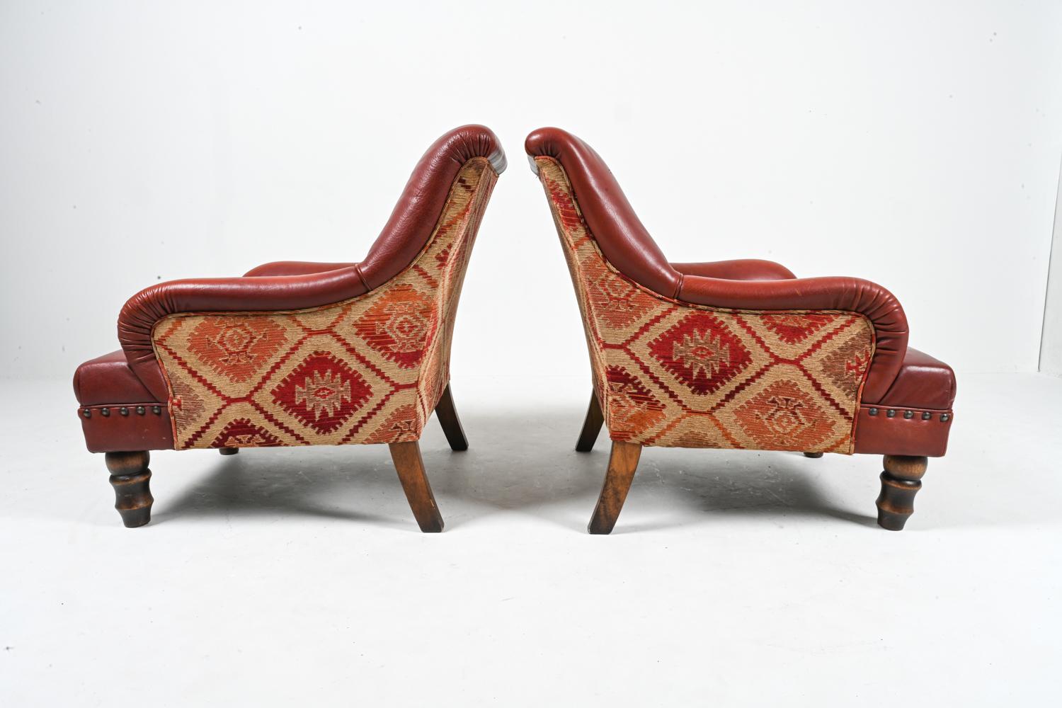 Pair of Roche Bobois Leather & Kilim Lounge Chairs For Sale 13
