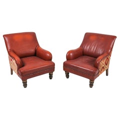 Used Pair of Roche Bobois Leather & Kilim Lounge Chairs