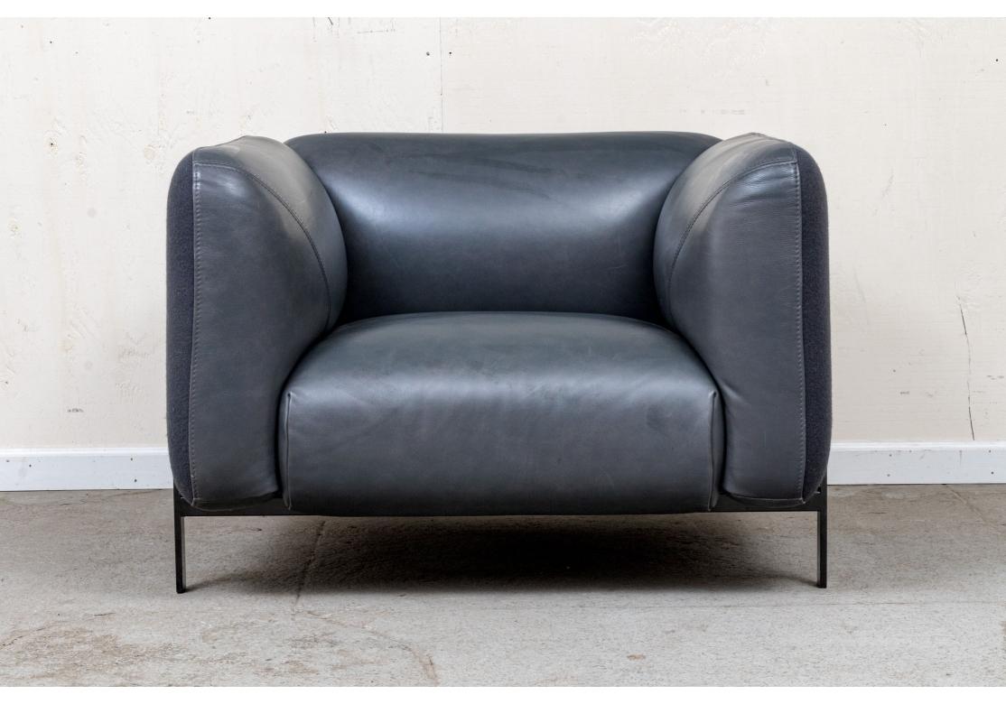 Mid-Century Modern Pair Of Roche Bobois Leather Lobby Club Chairs By Cedric Ragot For Sale