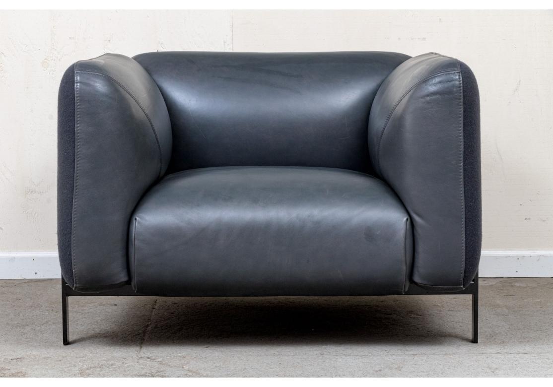 Italian Pair Of Roche Bobois Leather Lobby Club Chairs By Cedric Ragot For Sale