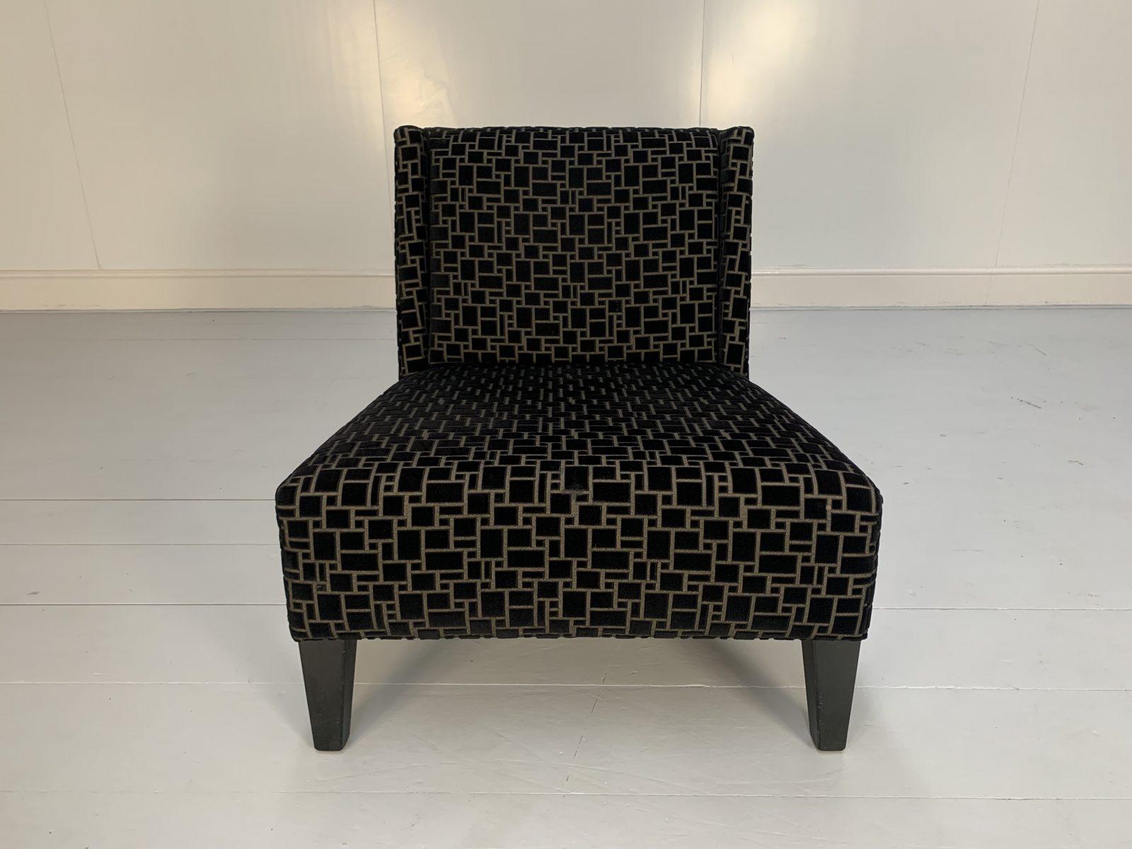 Pair of Roche Bobois Occasional Chairs in Black Geometric Velvet 10