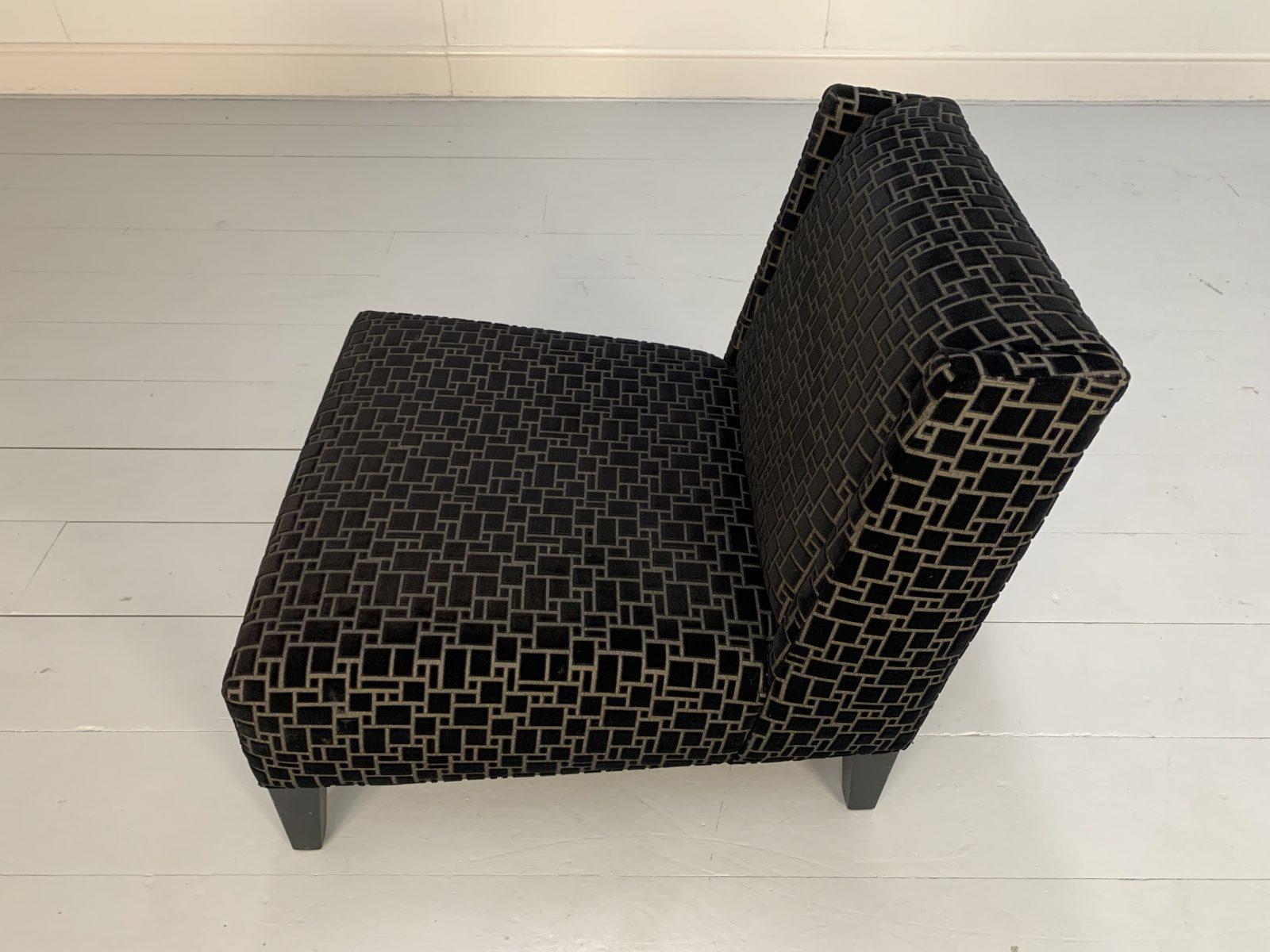 Pair of Roche Bobois Occasional Chairs in Black Geometric Velvet 15