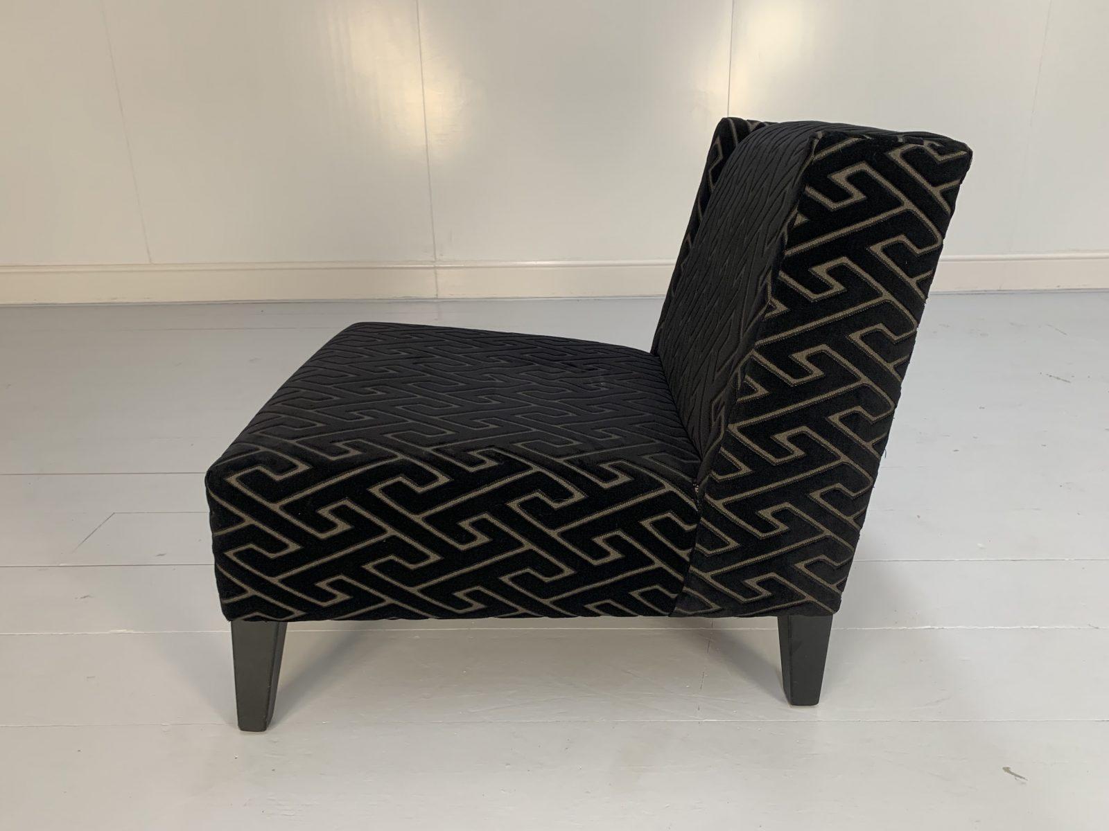 Pair of Roche Bobois Occasional Chairs in Black Geometric Velvet 4