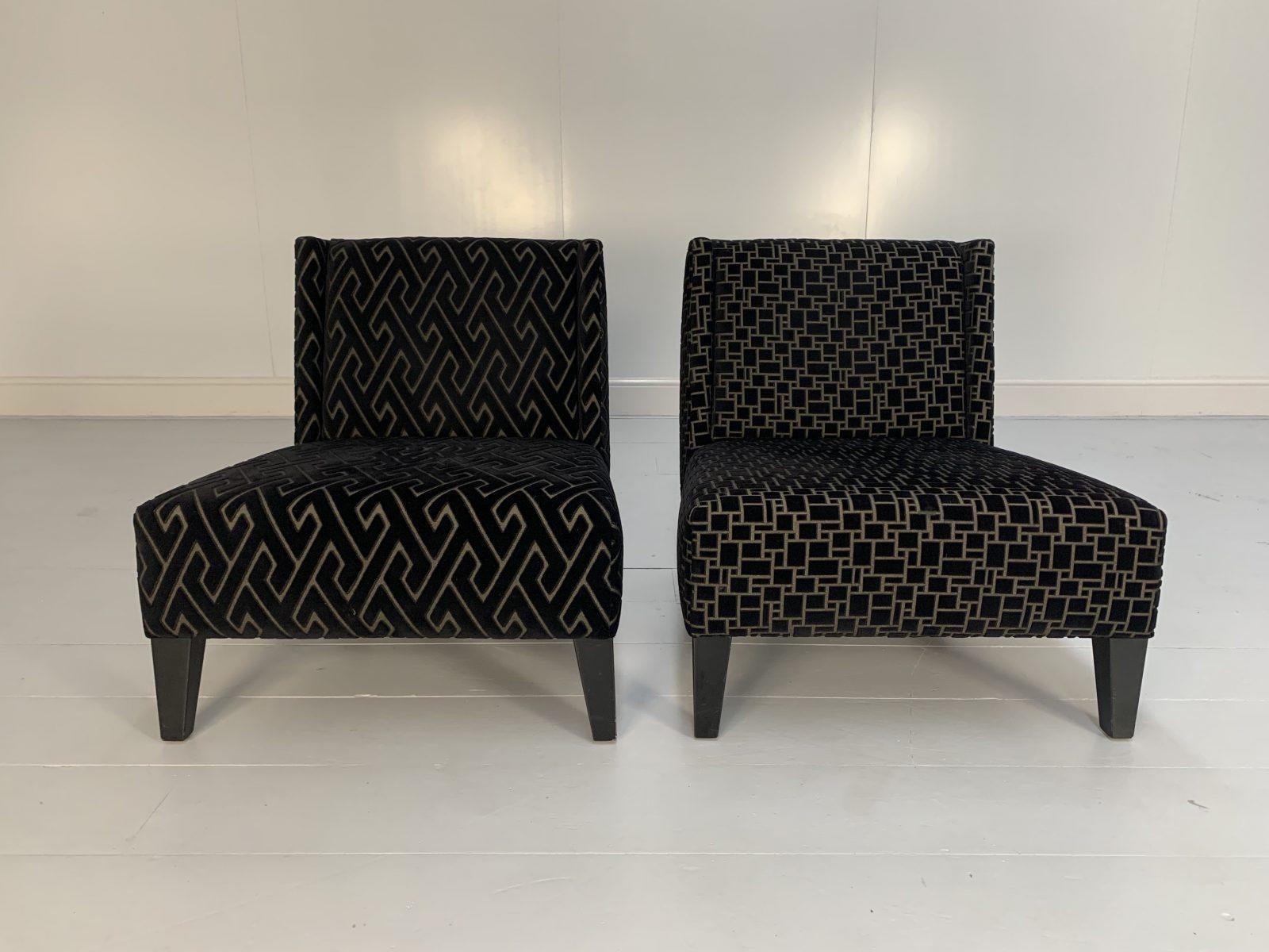 This is a superb, unashamedly-luxurious, complimenting but gently-contrasting pair of occasional chairs from the world renown French furniture house of Roche Bobois.
 
In a world of temporary pleasures, Roche Bobois create beautiful furniture that
