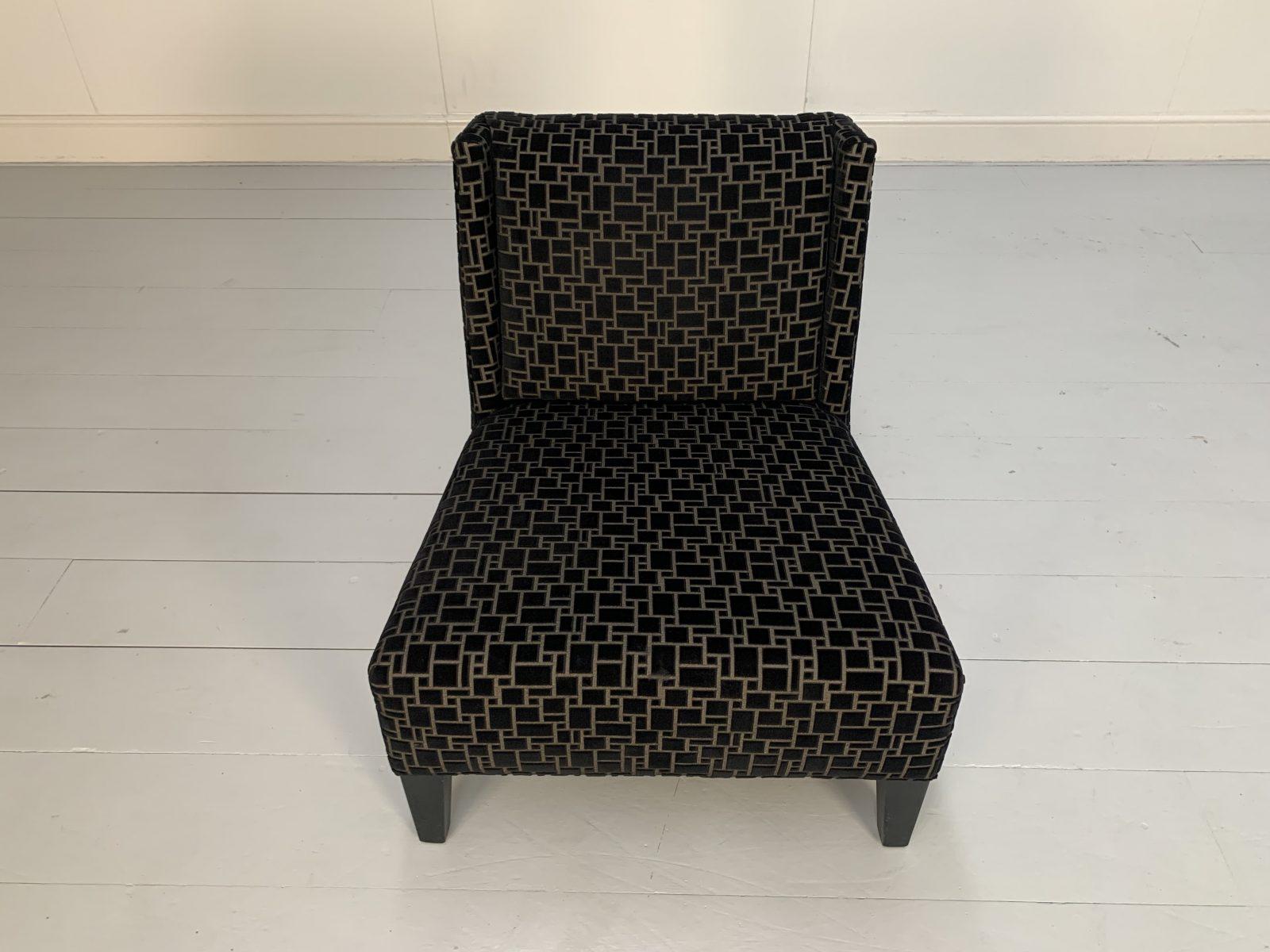Pair of Roche Bobois Occasional Chairs in Black Geometric Velvet 11