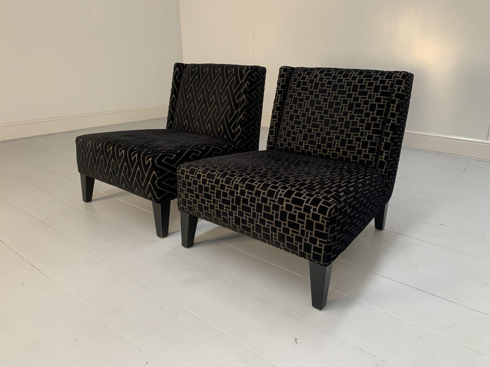 Pair of Roche Bobois Occasional Chairs in Black Geometric Velvet In Good Condition In Barrowford, GB