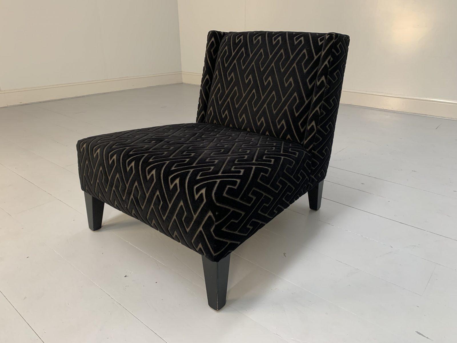 Contemporary Pair of Roche Bobois Occasional Chairs in Black Geometric Velvet