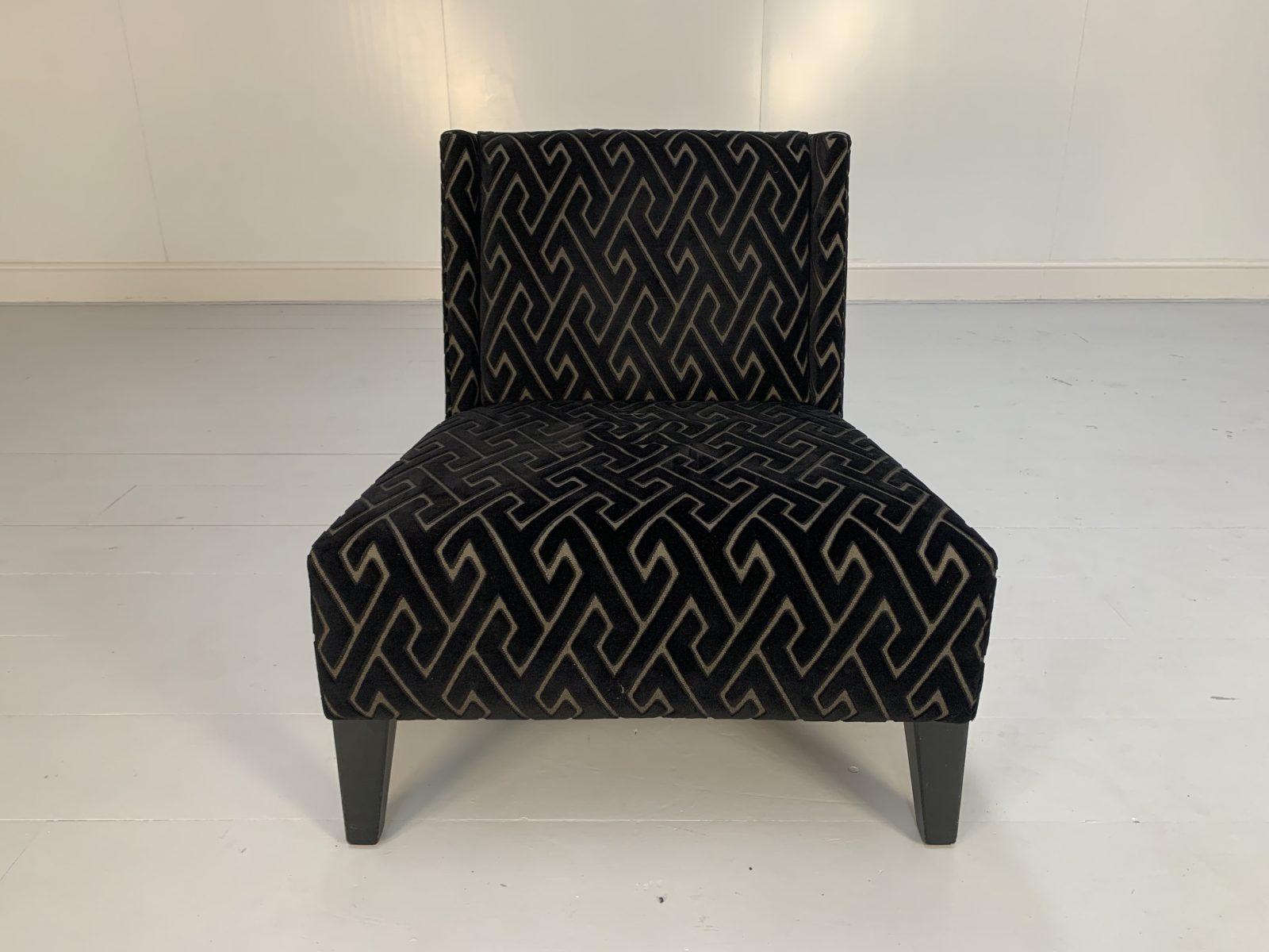 Pair of Roche Bobois Occasional Chairs in Black Geometric Velvet 1