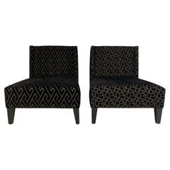 Pair of Roche Bobois Occasional Chairs in Black Geometric Velvet
