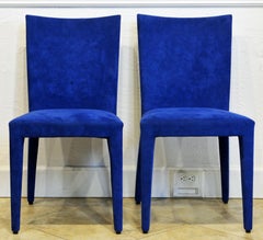 Pair of Roche Bobois Paris Blue Suede Covered Side Chairs
