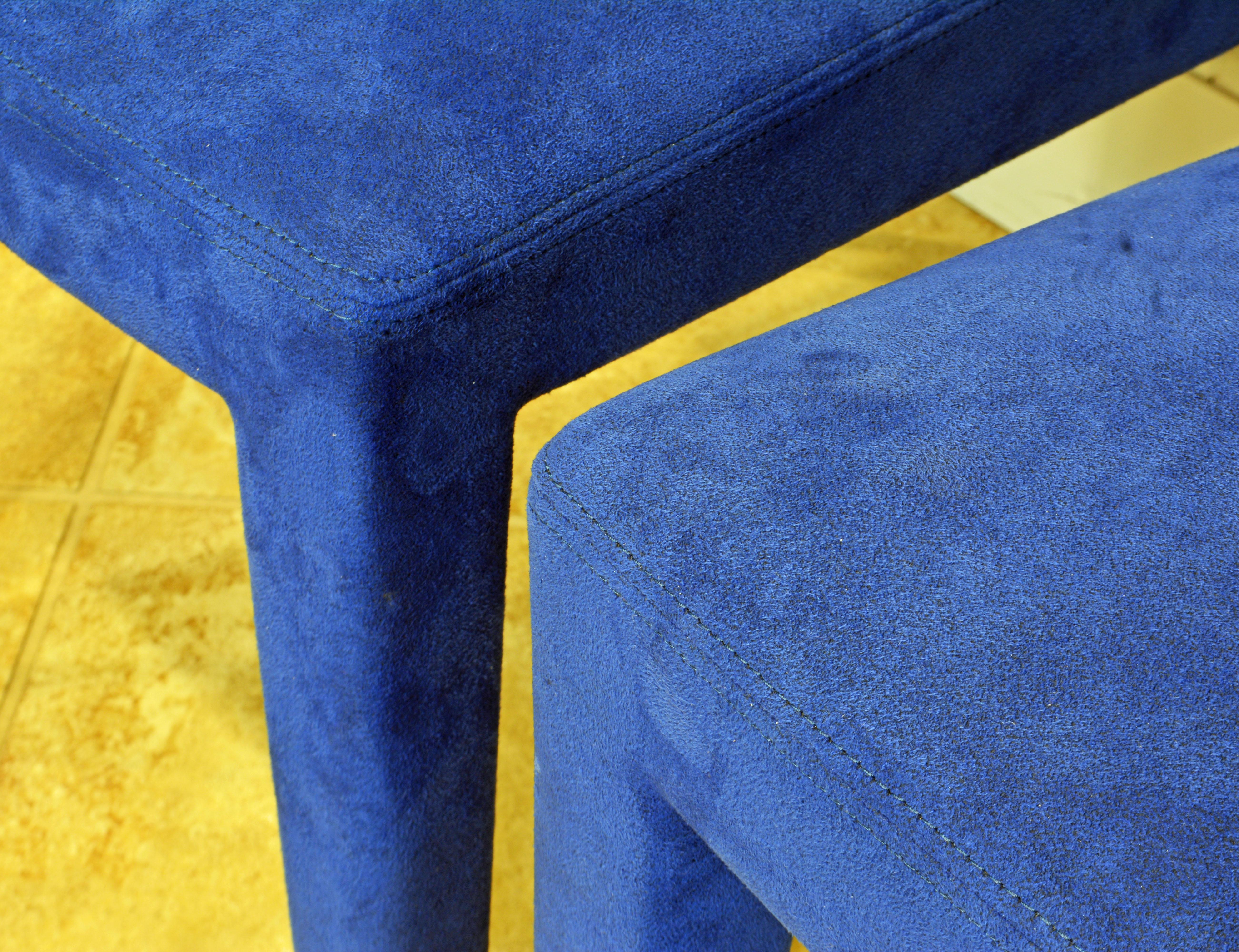 Pair of Roche Bobois Paris Blue Suede Covered Side Chairs In Good Condition In Ft. Lauderdale, FL