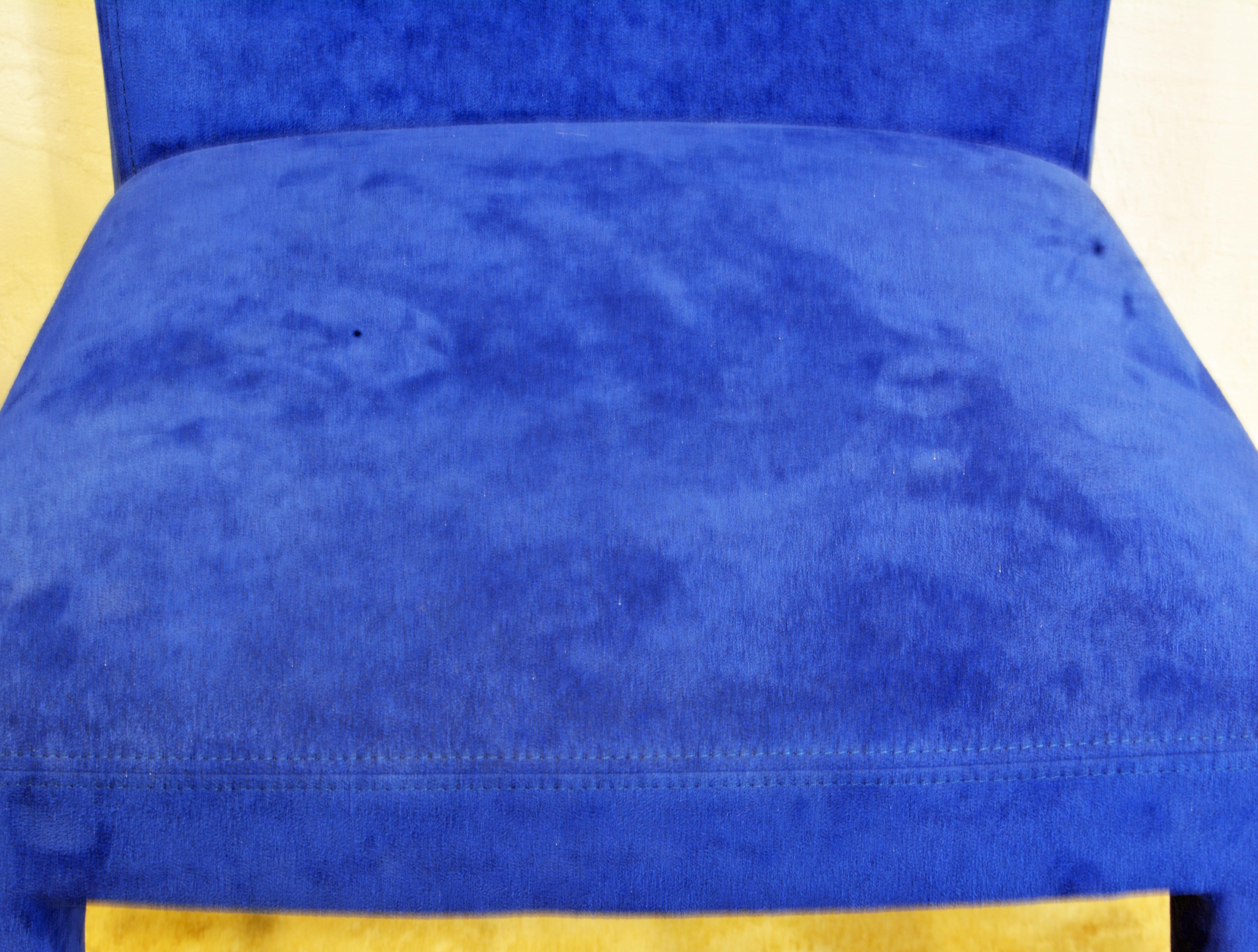 Pair of Roche Bobois Paris Blue Suede Covered Side Chairs 2