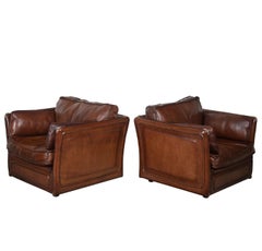 Pair of Roche Bobois Saddle Leather Chairs After Hermes