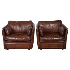 Pair of Roche Bobois Saddle Leather Chairs After Hermes