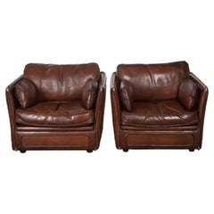 Retro Pair of Roche Bobois Saddle Leather Chairs After Hermes