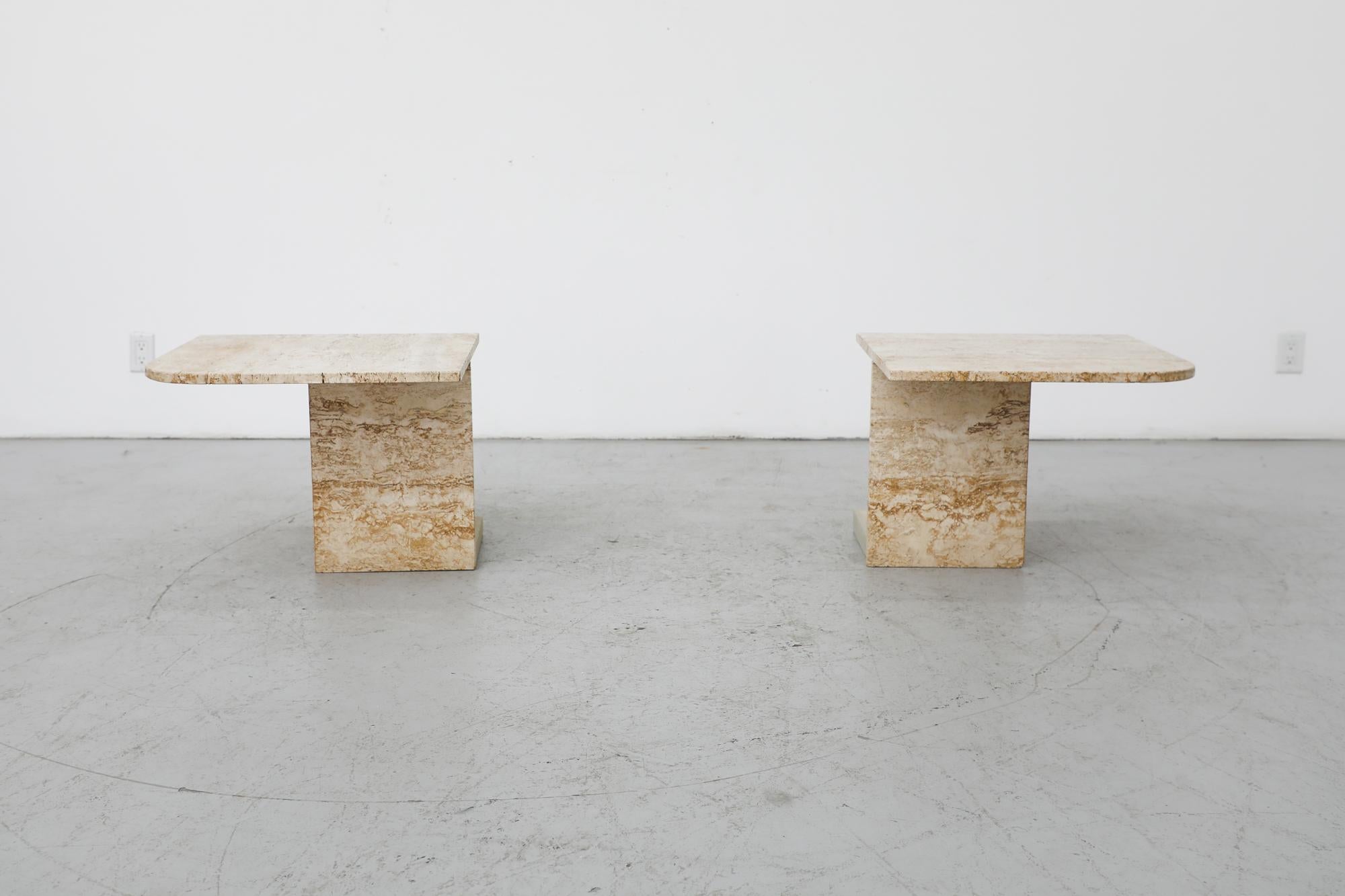 Pair of Roche Bobois style Mid-Century Asymmetrical Travertine Side Tables 5