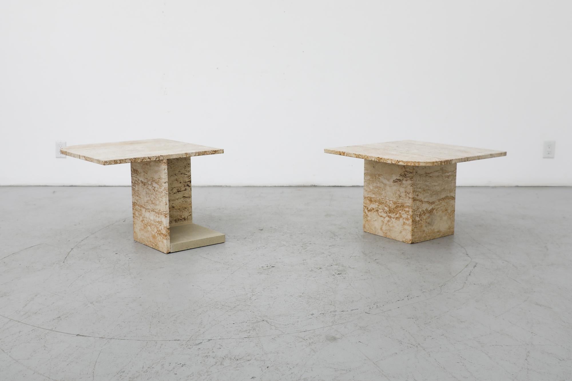 Pair of Roche Bobois style Mid-Century Asymmetrical Travertine Side Tables 6