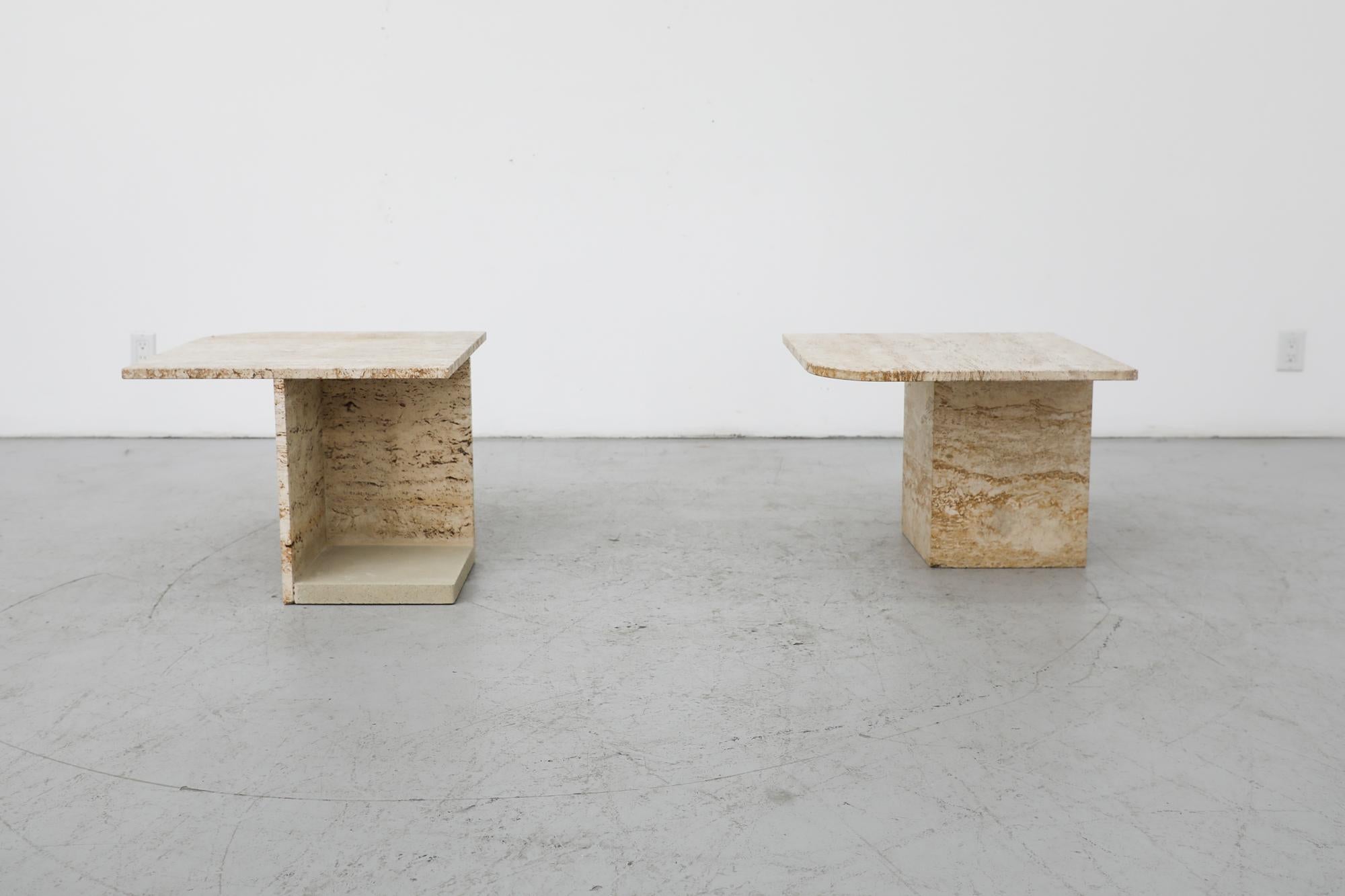 Pair of Roche Bobois style Mid-Century Asymmetrical Travertine Side Tables 7