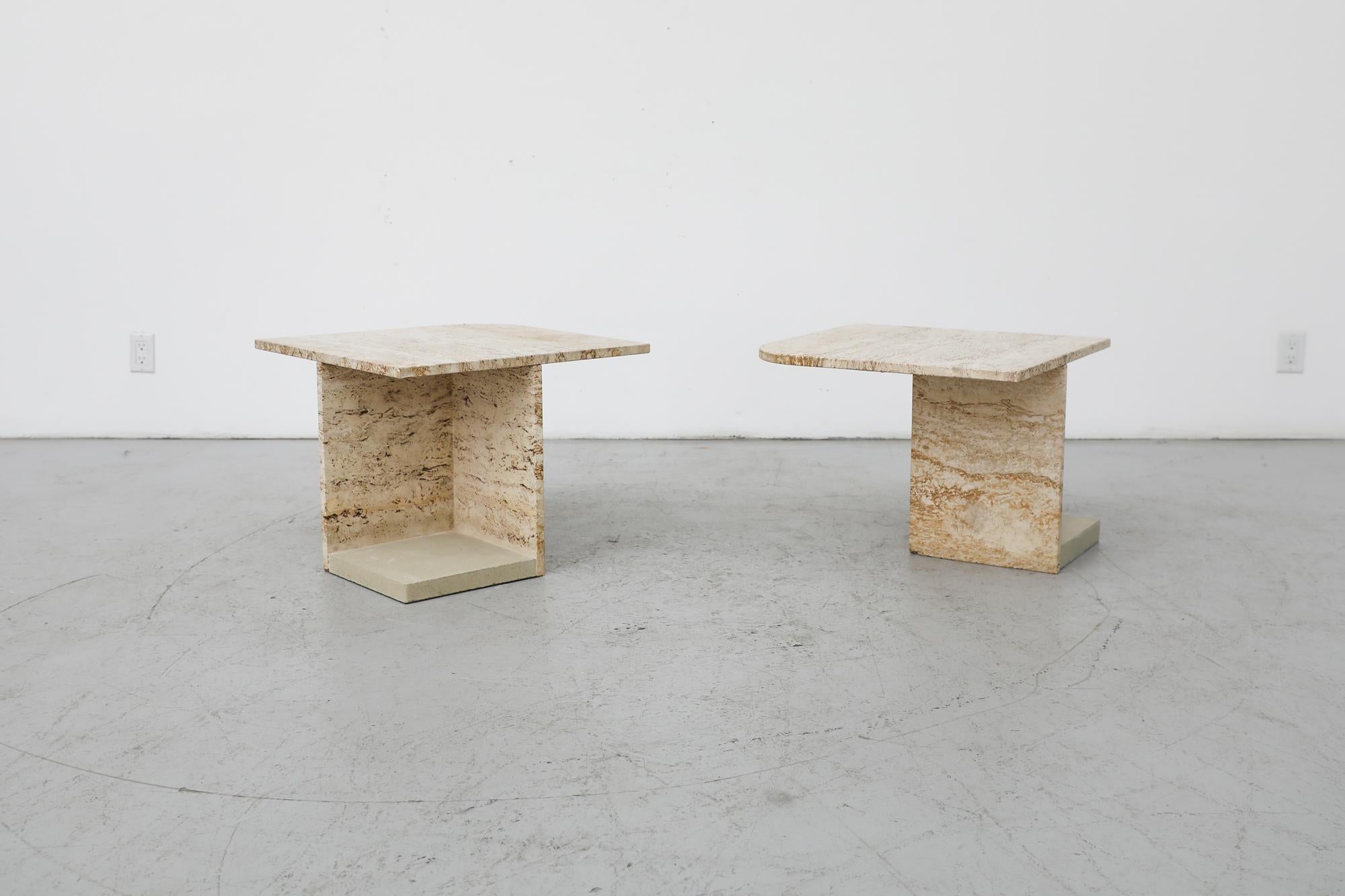 Pair of Roche Bobois style Mid-Century Asymmetrical Travertine Side Tables 8