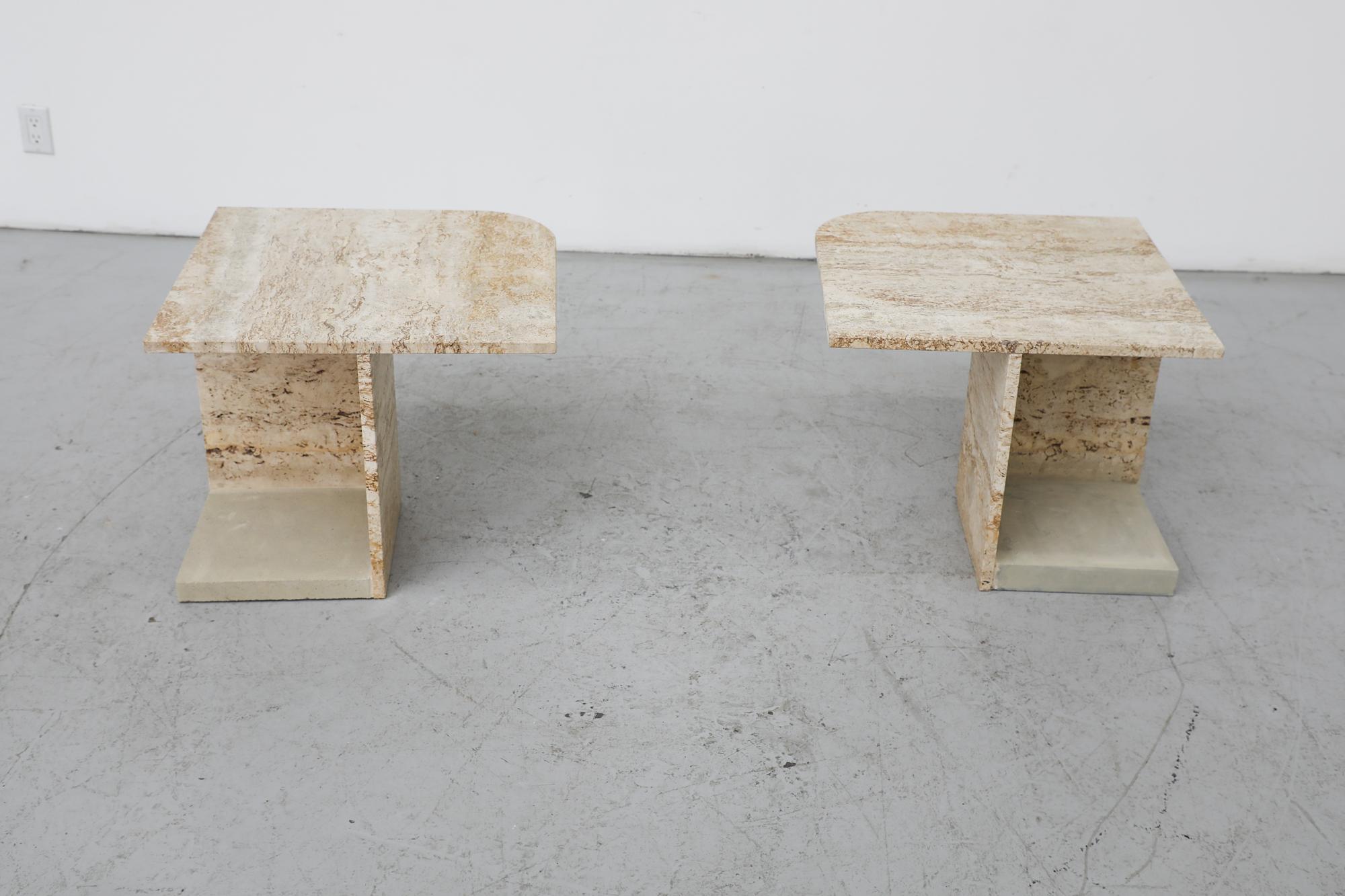 Pair of Roche Bobois style Mid-Century Asymmetrical Travertine Side Tables 9