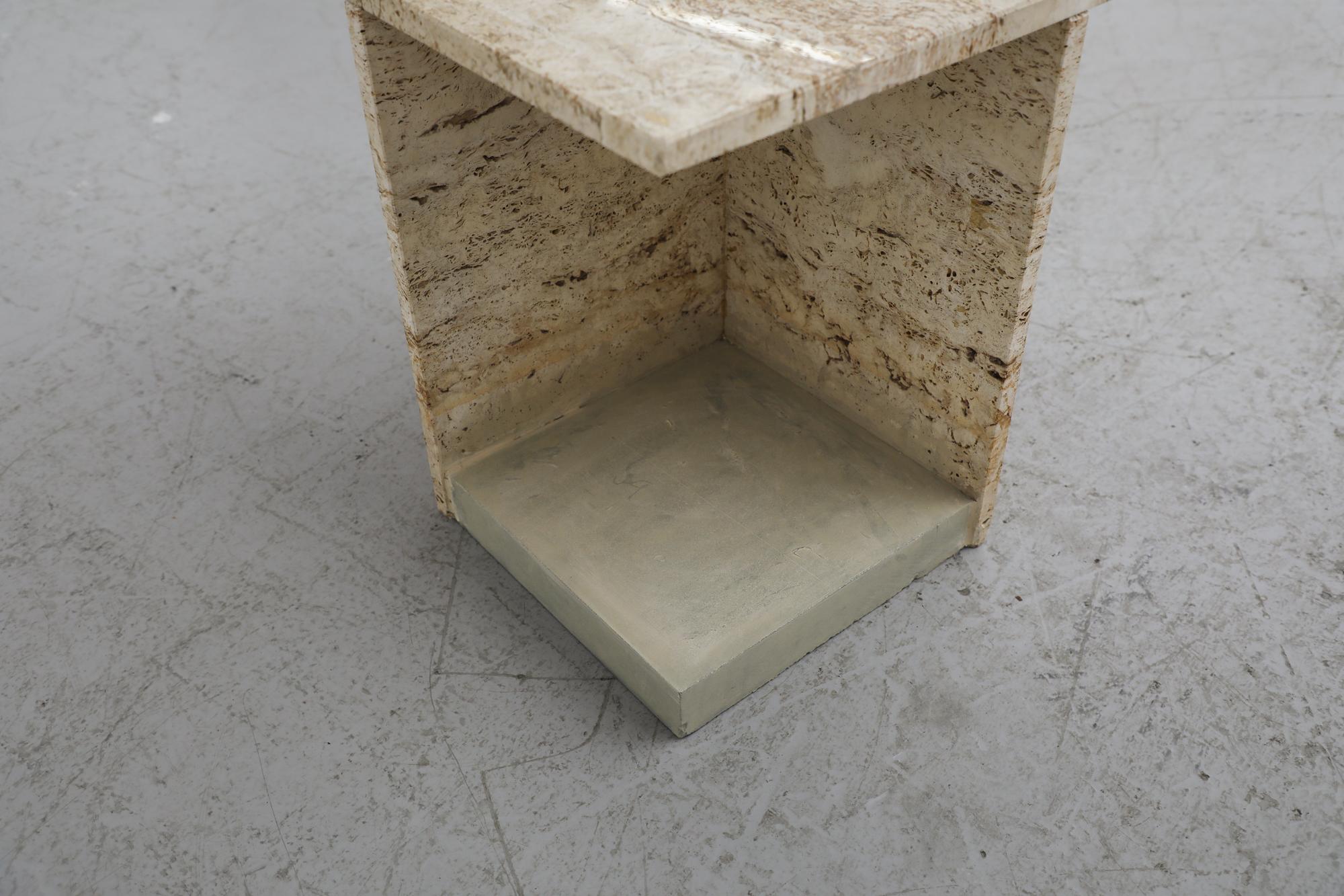 Pair of Roche Bobois style Mid-Century Asymmetrical Travertine Side Tables In Good Condition In Los Angeles, CA