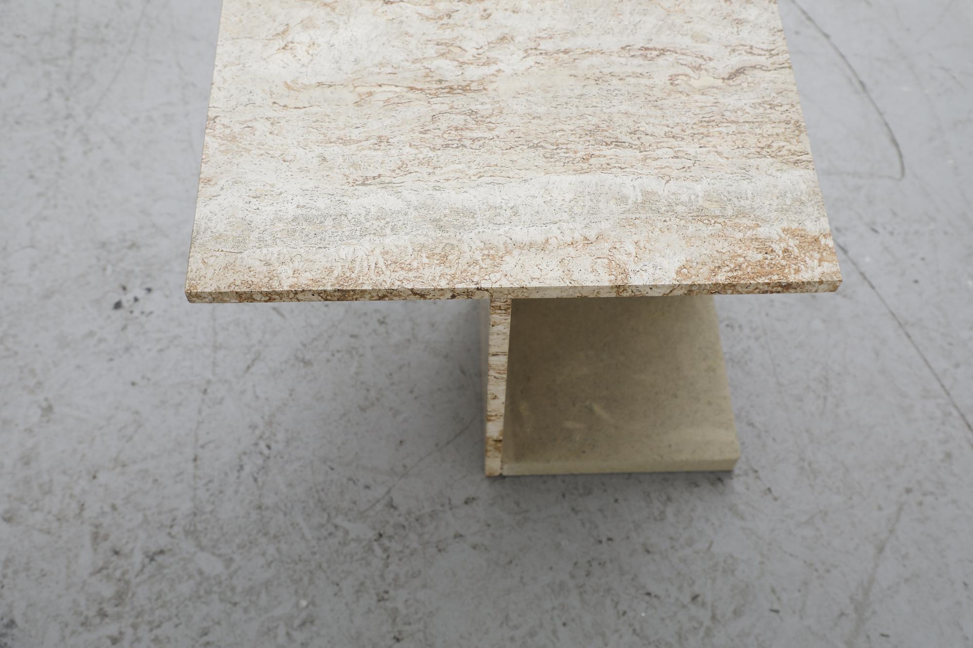 Pair of Roche Bobois style Mid-Century Asymmetrical Travertine Side Tables 1