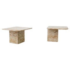 Pair of Roche Bobois style Mid-Century Asymmetrical Travertine Side Tables