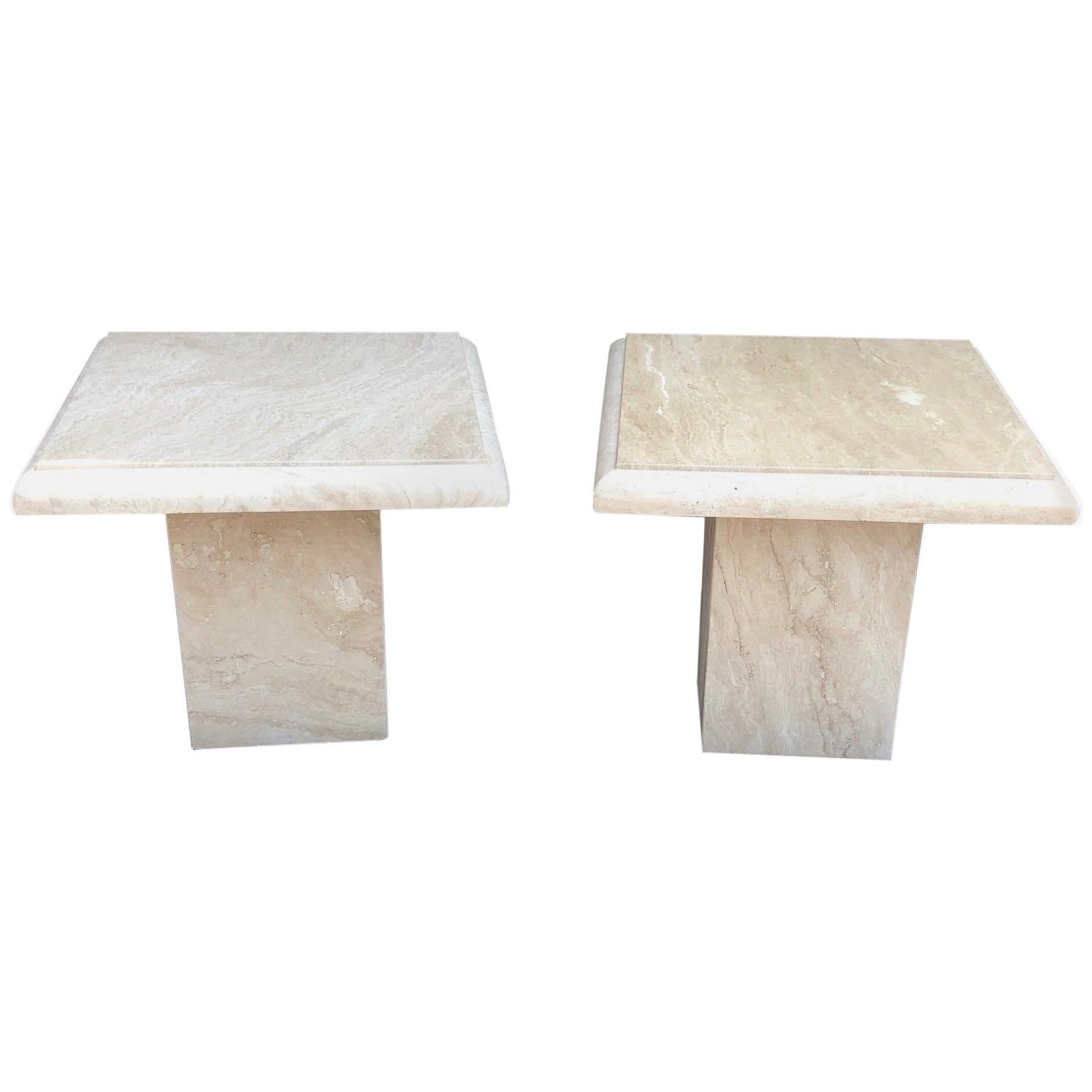 Pair of Mid Century Roche Bobois Style Travertine Side / End Tables, circa 1970s