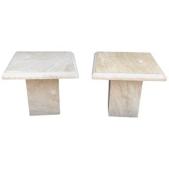 Pair of Mid Century Roche Bobois Style Travertine Side / End Tables, circa 1970s
