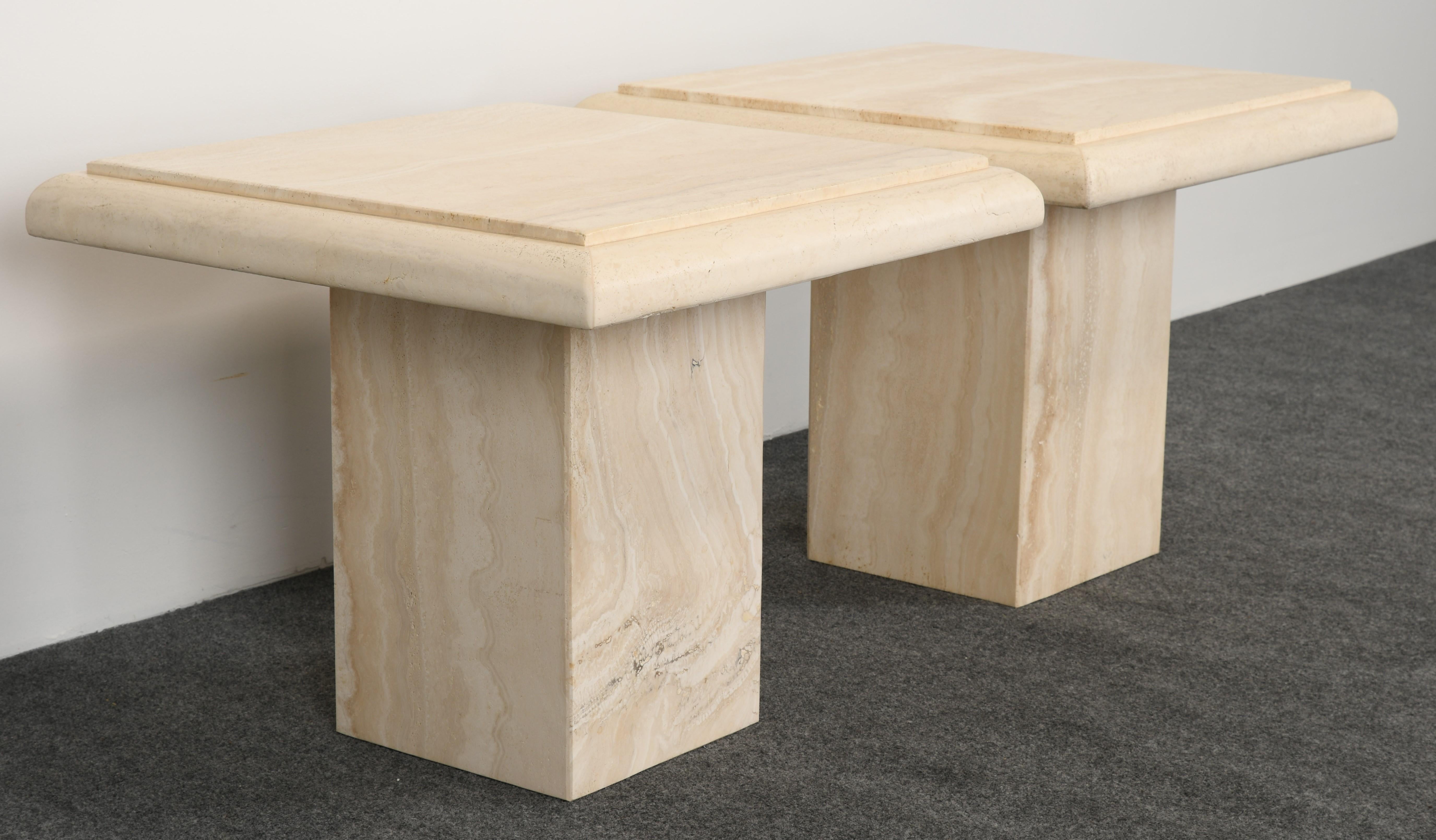 Pair of Roche Bobois Style Travertine Side or End Tables, 1970s In Good Condition In Hamburg, PA