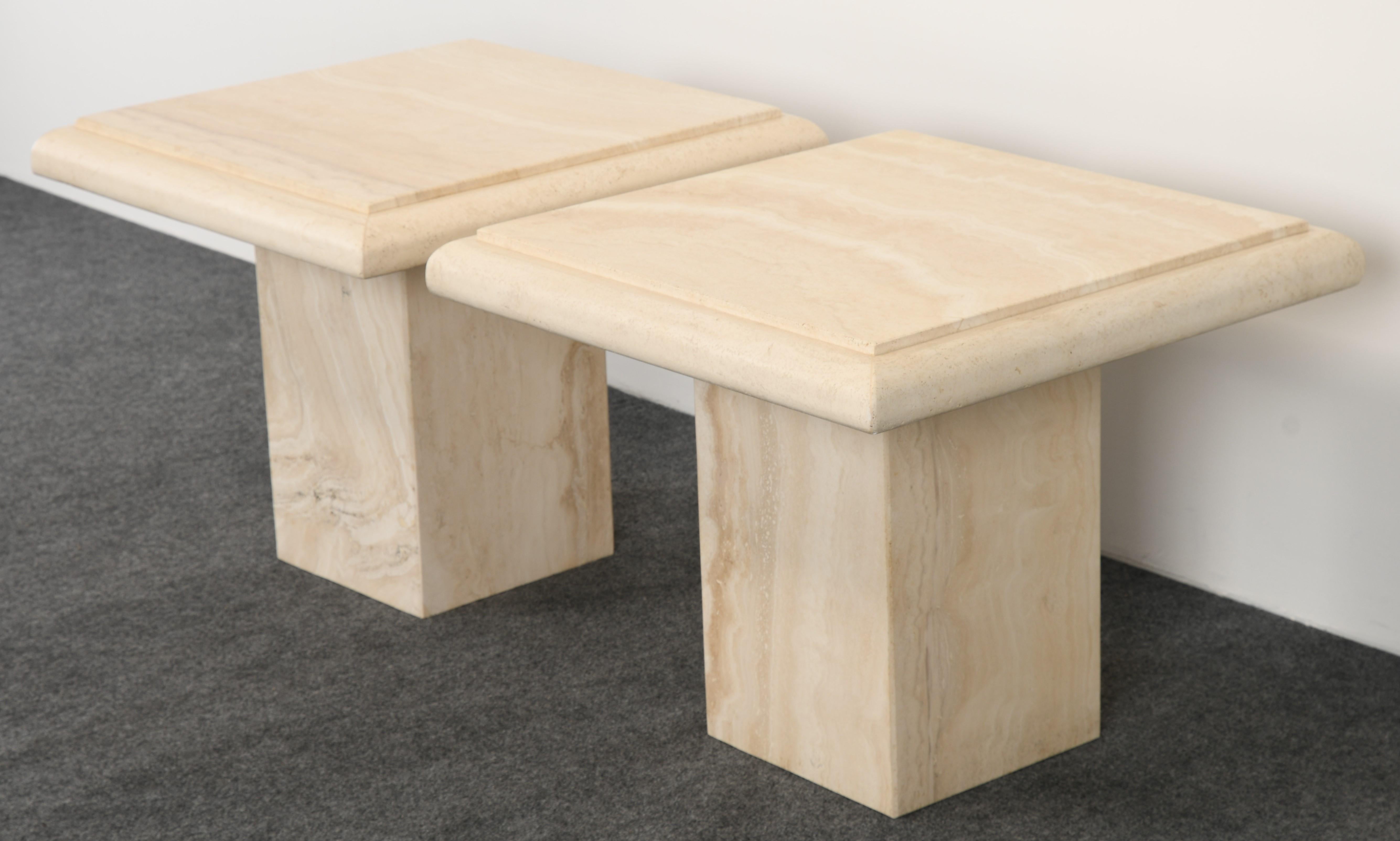 Pair of Roche Bobois Style Travertine Side or End Tables, 1970s 1
