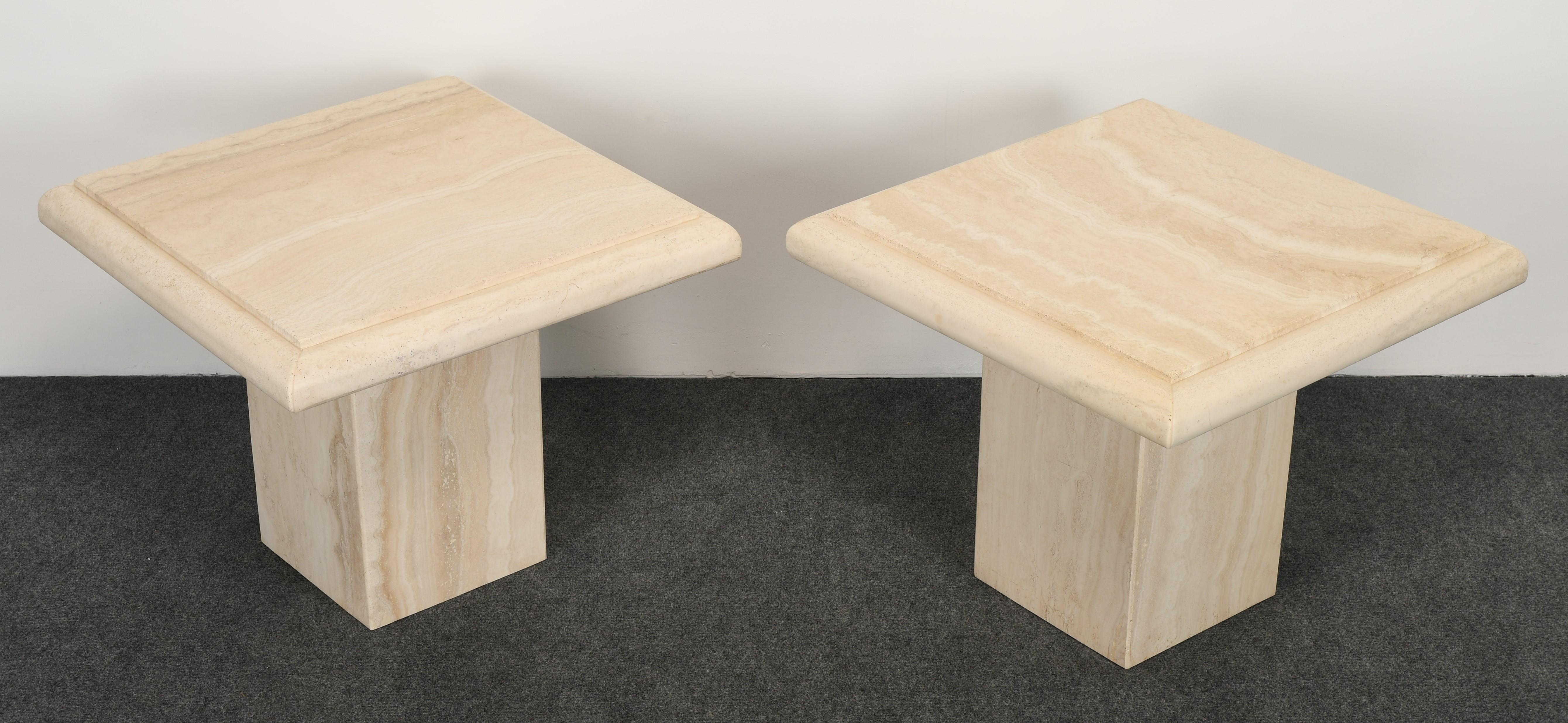 Pair of Roche Bobois Style Travertine Side or End Tables, 1970s 3