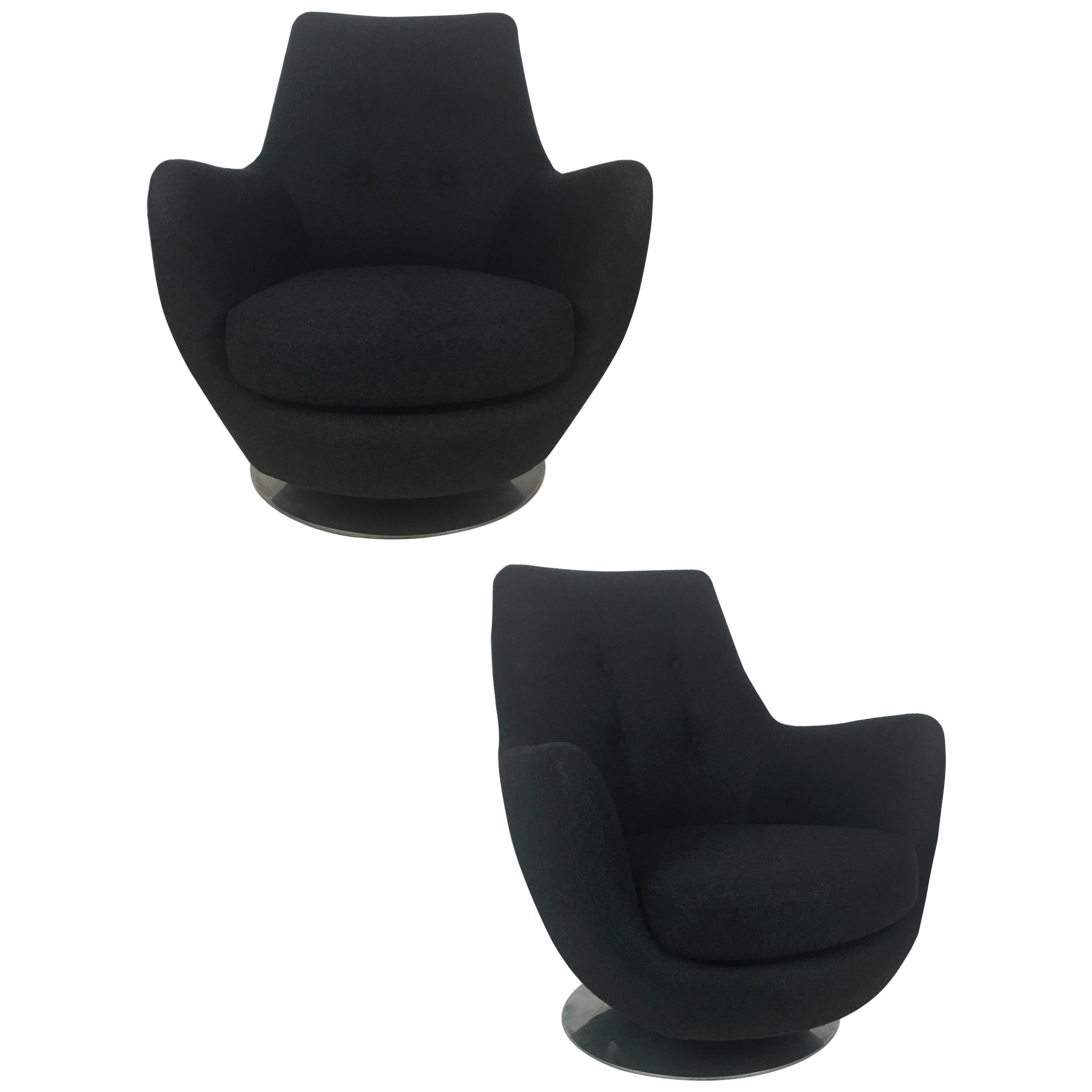 Pair of Rock and Swivel Lounge Chairs by Milo Baughman for Thayer Coggin