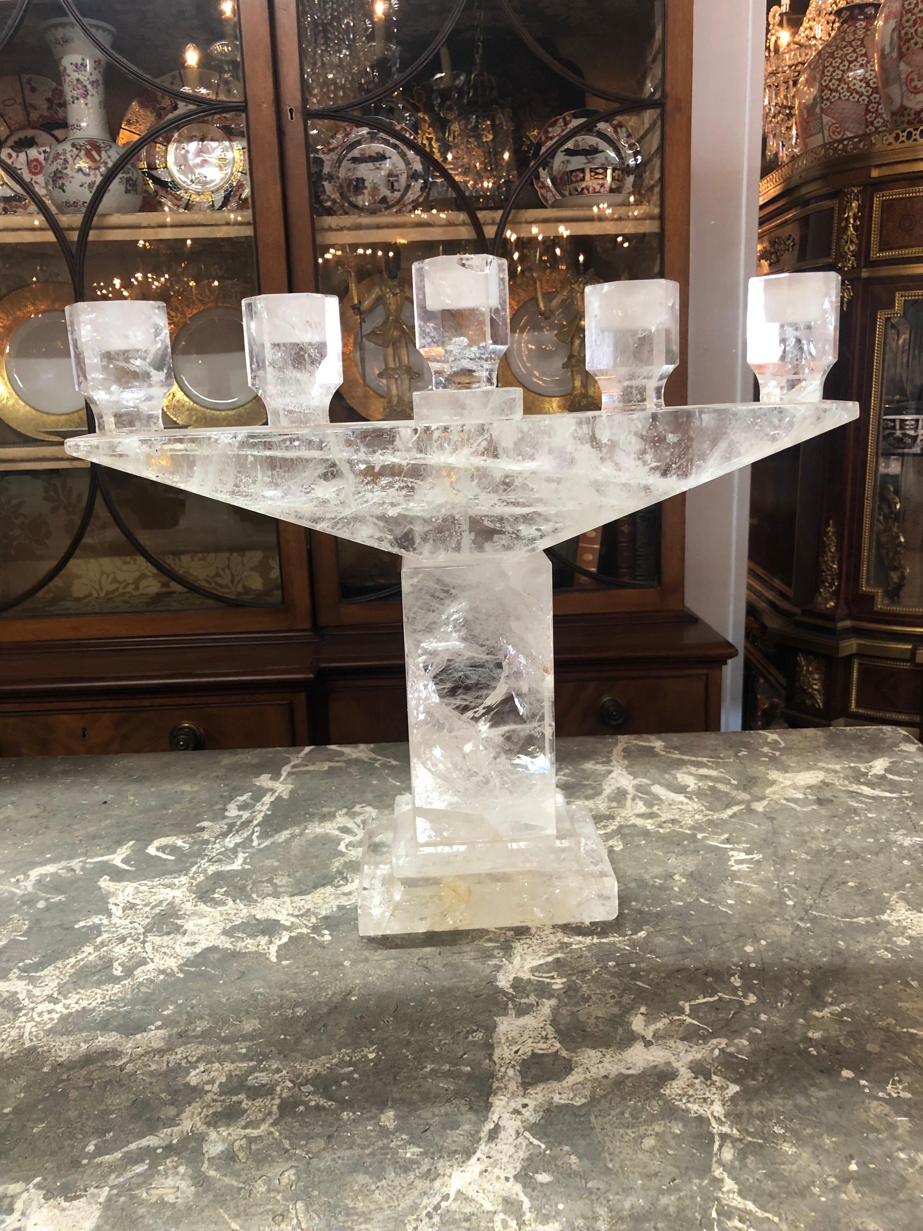 Paar Bergkristall-Kandelaber mit 5 Lichtern im Zustand „Gut“ im Angebot in Dallas, TX