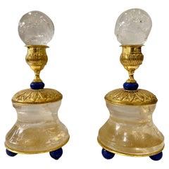 Pair of Rock Crystal and 24 K Gold Plated Bronze Support Spheres Holdlers