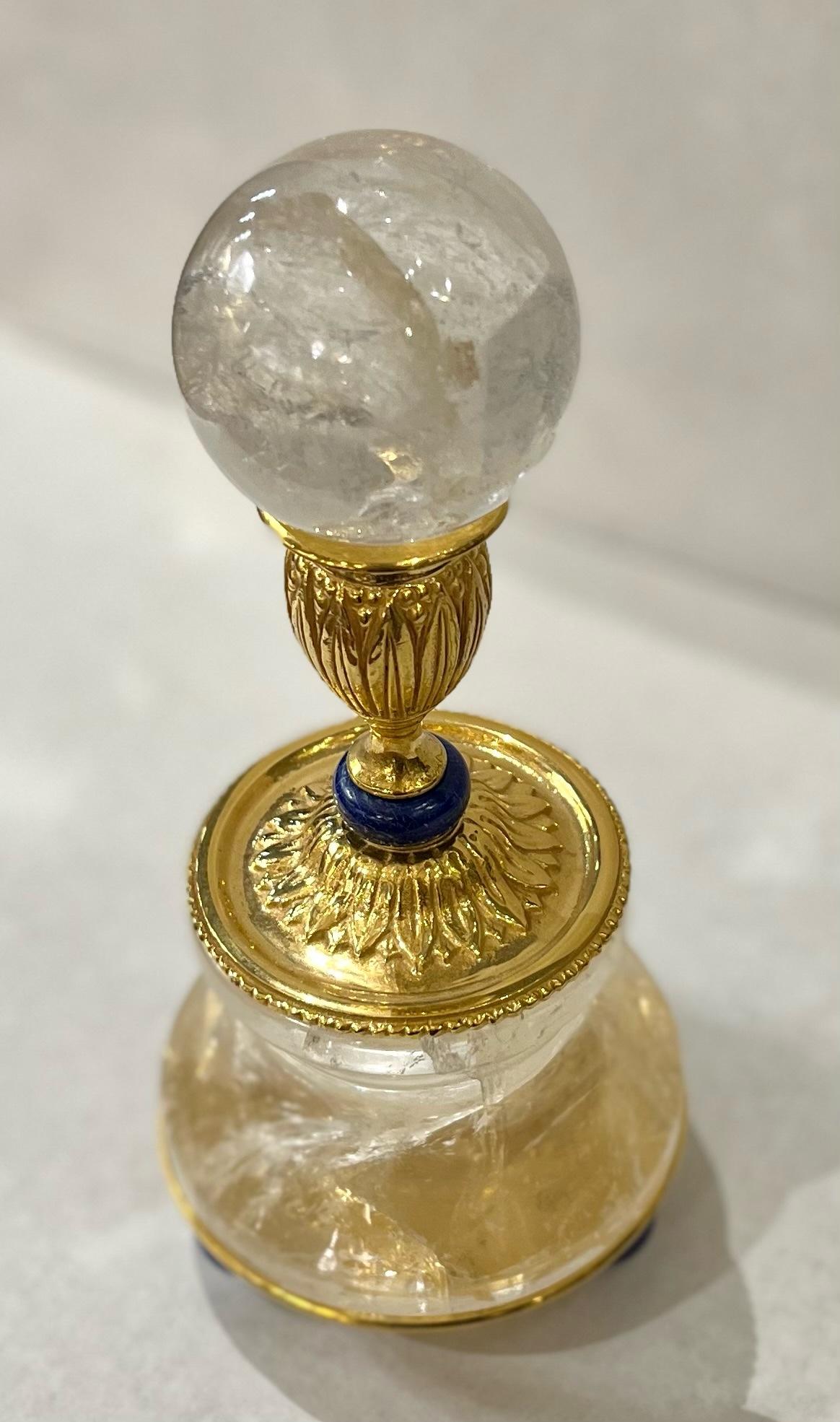 Louis XVI Pair of Rock Crystal and 24 K Goldplated Support of Lapis Lazuli Spheres For Sale