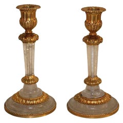 Pair of Rock Crystal and Gilt Bronze Candlesticks