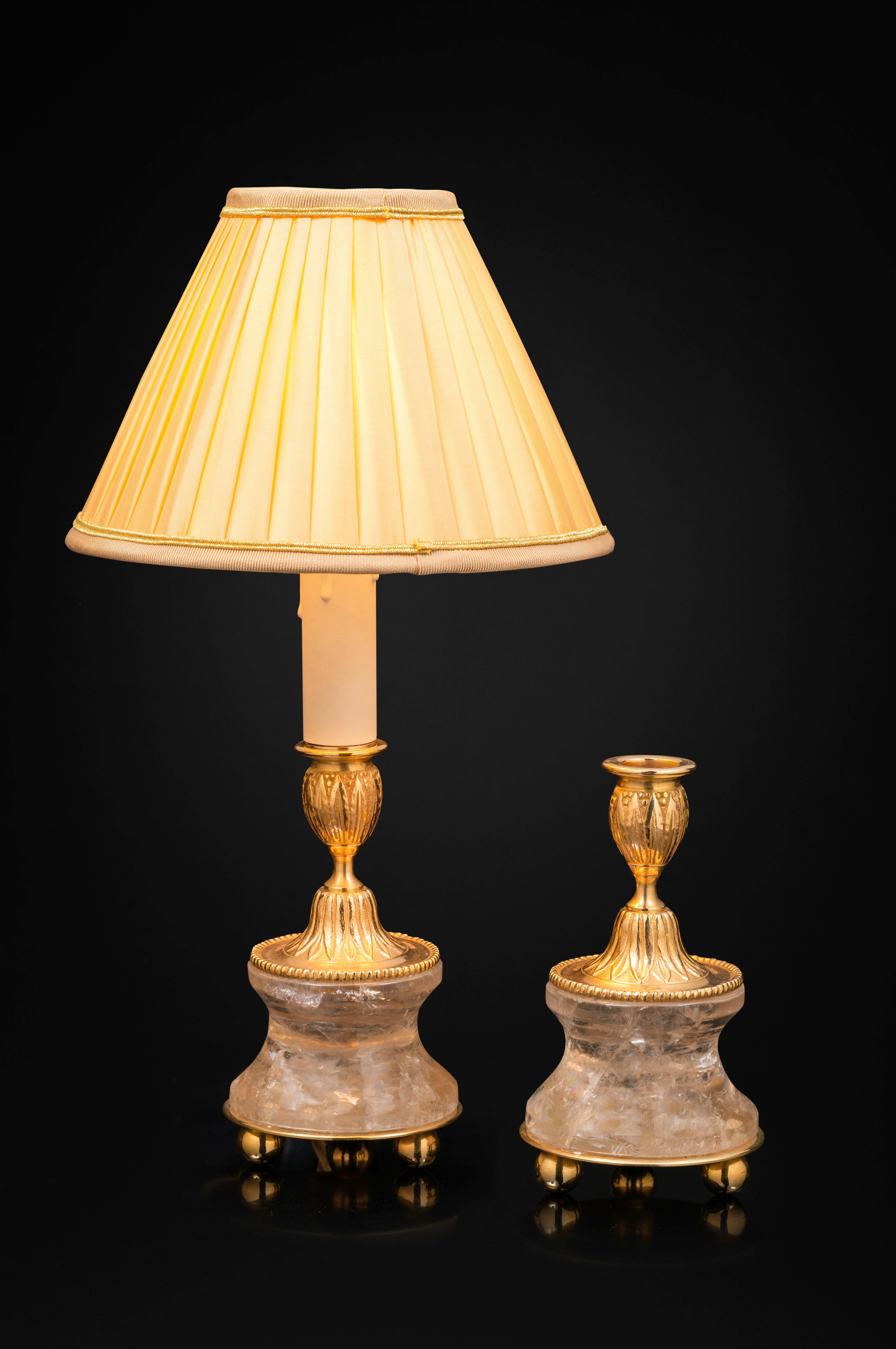 Louis XVI Pair of Rock Crystal and Gilt Bronze Lamps or Candlesticks Louis the XVI Style For Sale