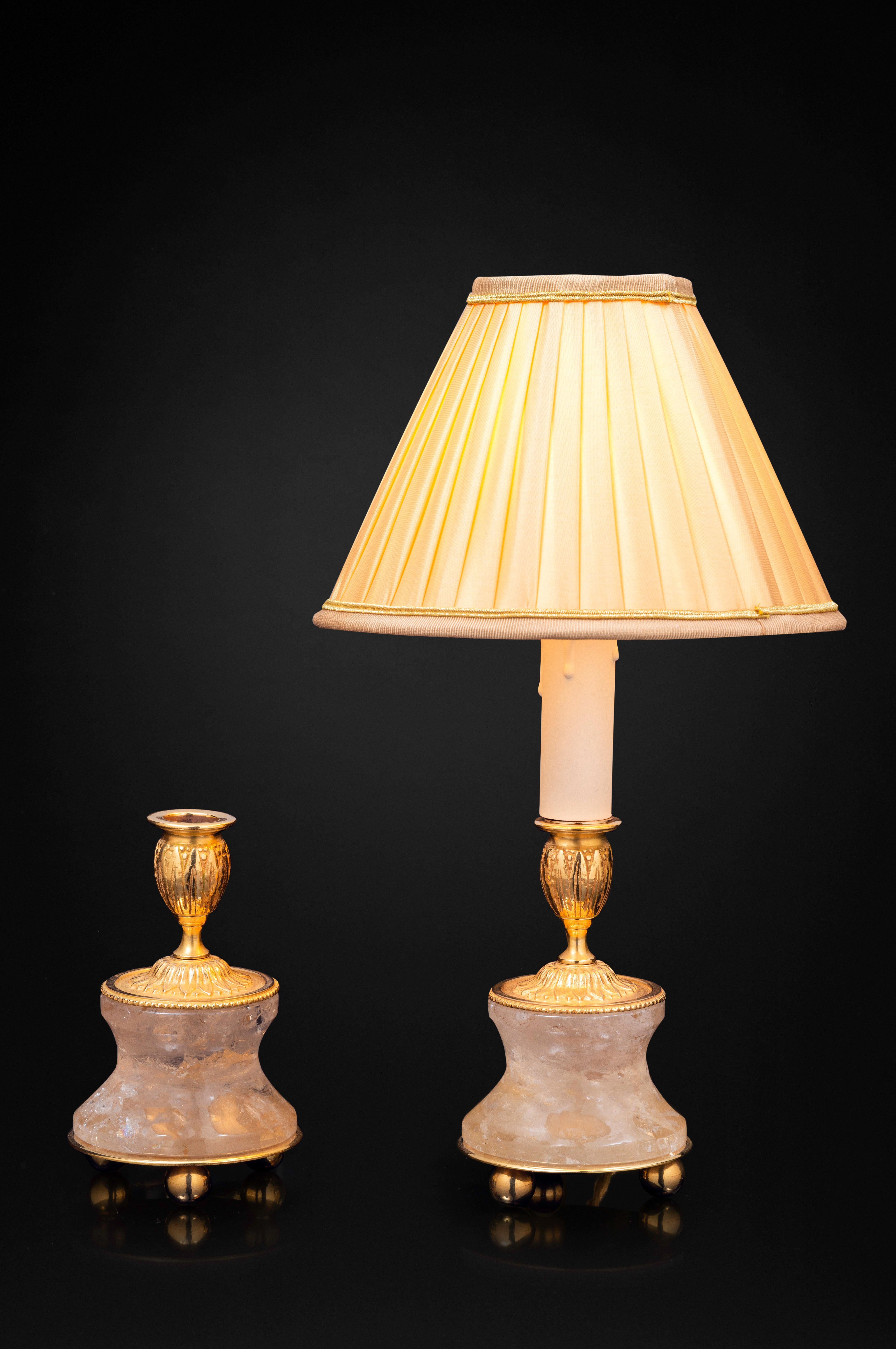 French Pair of Rock Crystal and Gilt-Bronze Lamps/Candlesticks Louis the XVI th Style