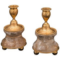Pair of Rock Crystal and Gilt Bronze Lamps or Candlesticks Louis the XVI Style
