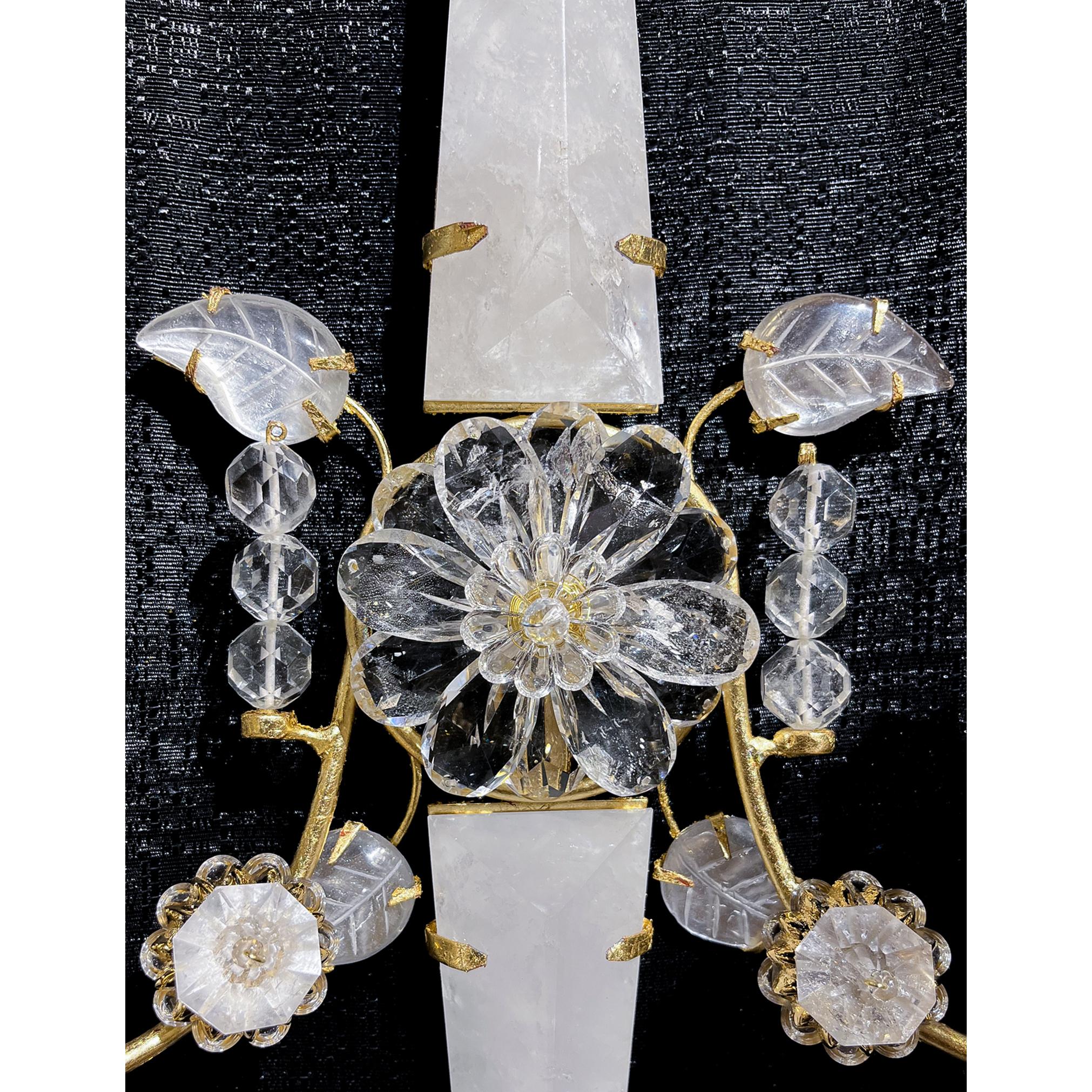 Pair of Rock Crystal and Gilt Bronze Two light Sconces in Twinkled Star Shape In Good Condition For Sale In New York, NY