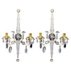 Vintage Pair of Rock Crystal and Gilt Bronze Two light Sconces in Twinkled Star Shape