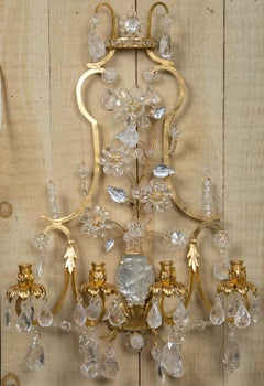 Pair of Rock Crystal and Gilt Metal Four-Light Scones