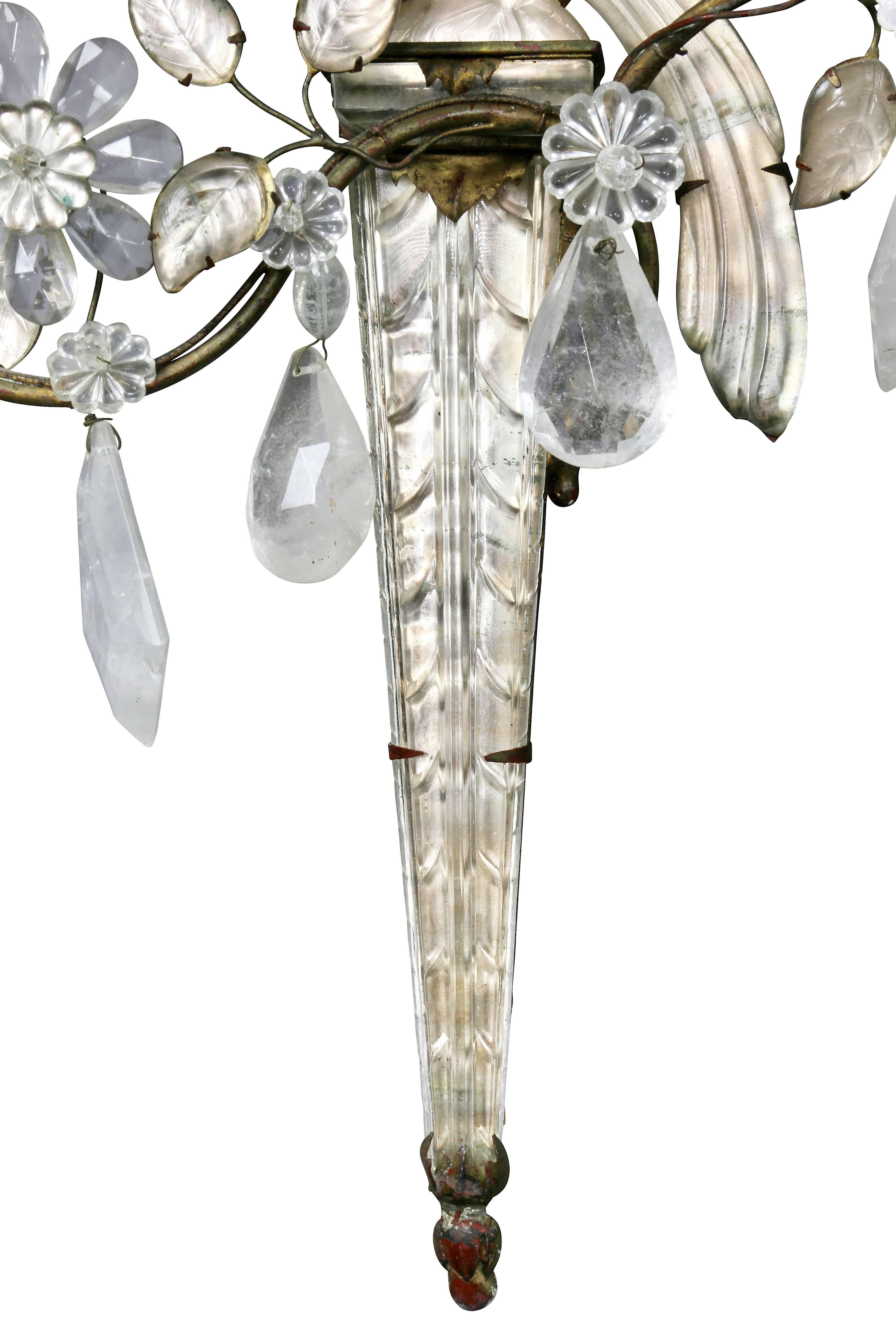 Pair of Rock Crystal and Glass Wall Sconces of Parrots by Bagues 2