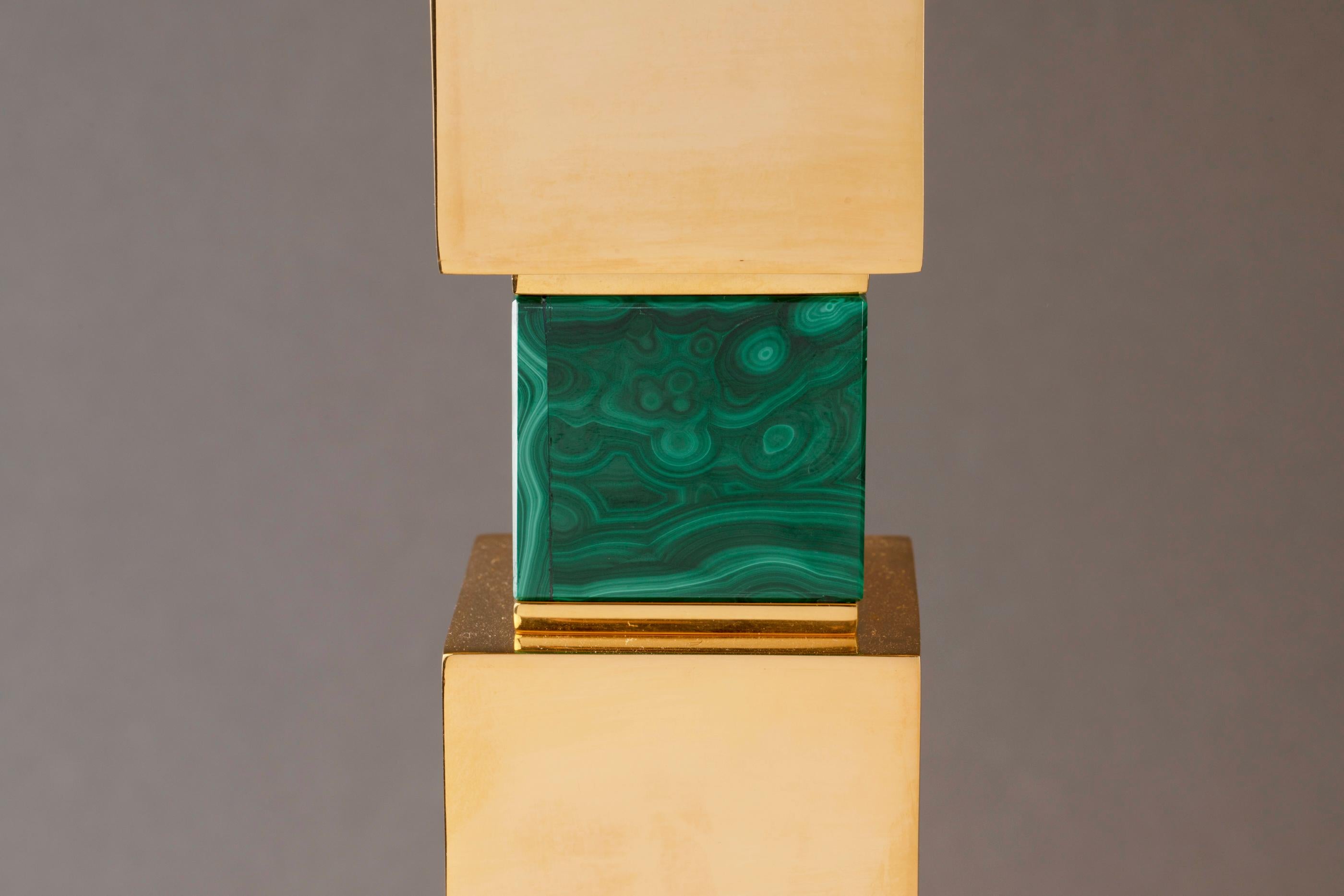 Pair of Rock Crystal and Malachite and Lapis Lazuli Lamps by Alexandre Vossion For Sale 2