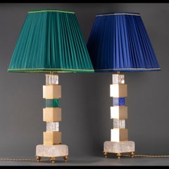 Pair of Rock Crystal and Malachite Lamps by Alexandre Vossion