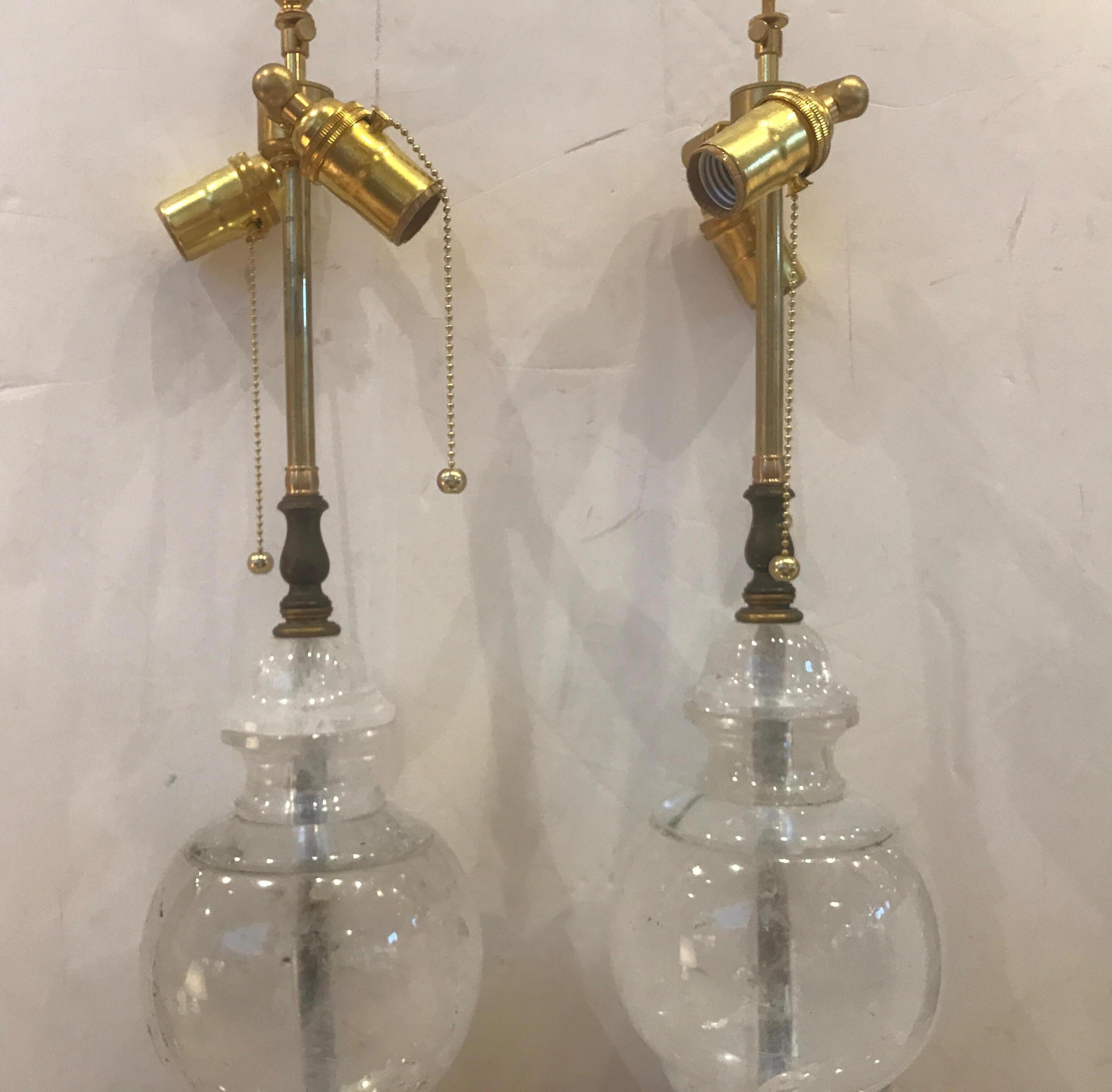 French Pair of Rock Crystal and Ormolu Lamps