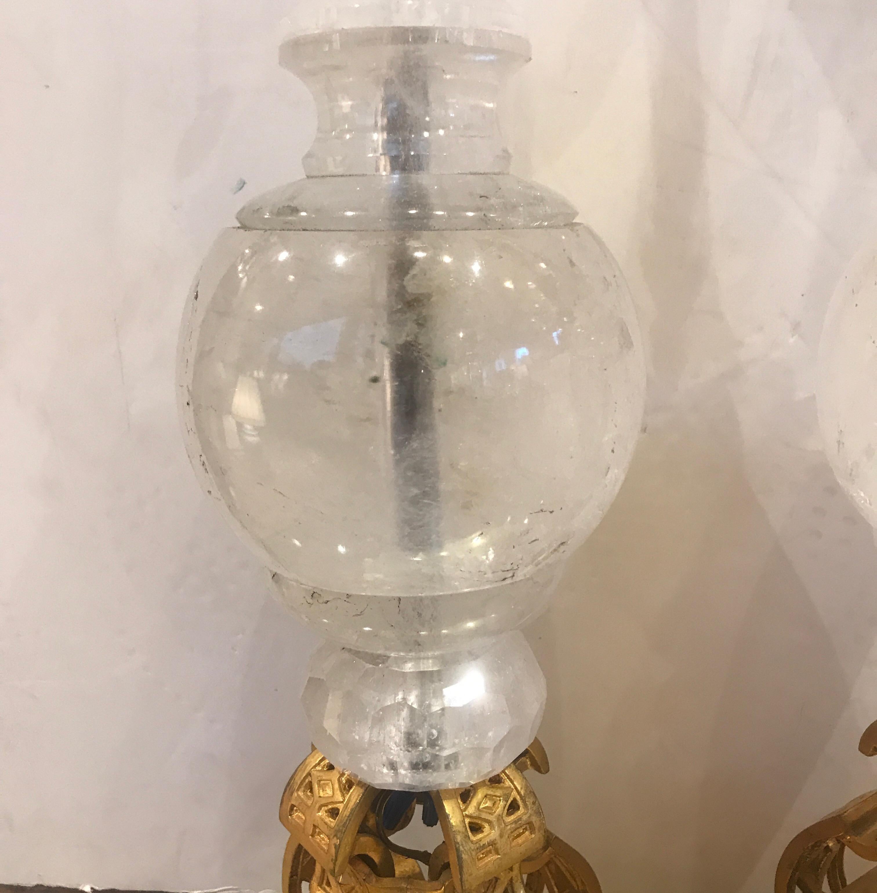 Pair of Rock Crystal and Ormolu Lamps In Good Condition In Lambertville, NJ