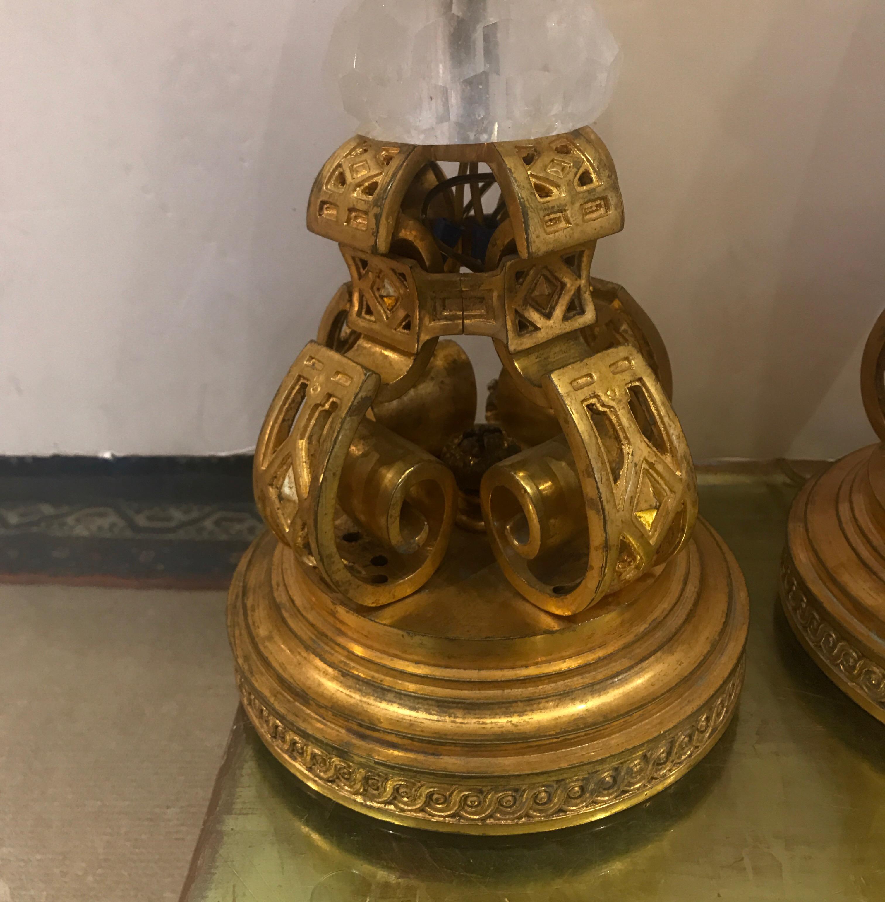 Pair of Rock Crystal and Ormolu Lamps 4